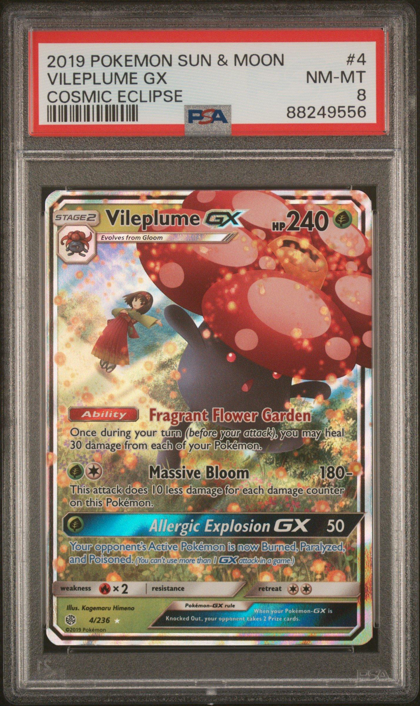 2019 Pokemon Sun & Moon Cosmic Eclipse 4 Vileplume Gx PSA 8 Graded