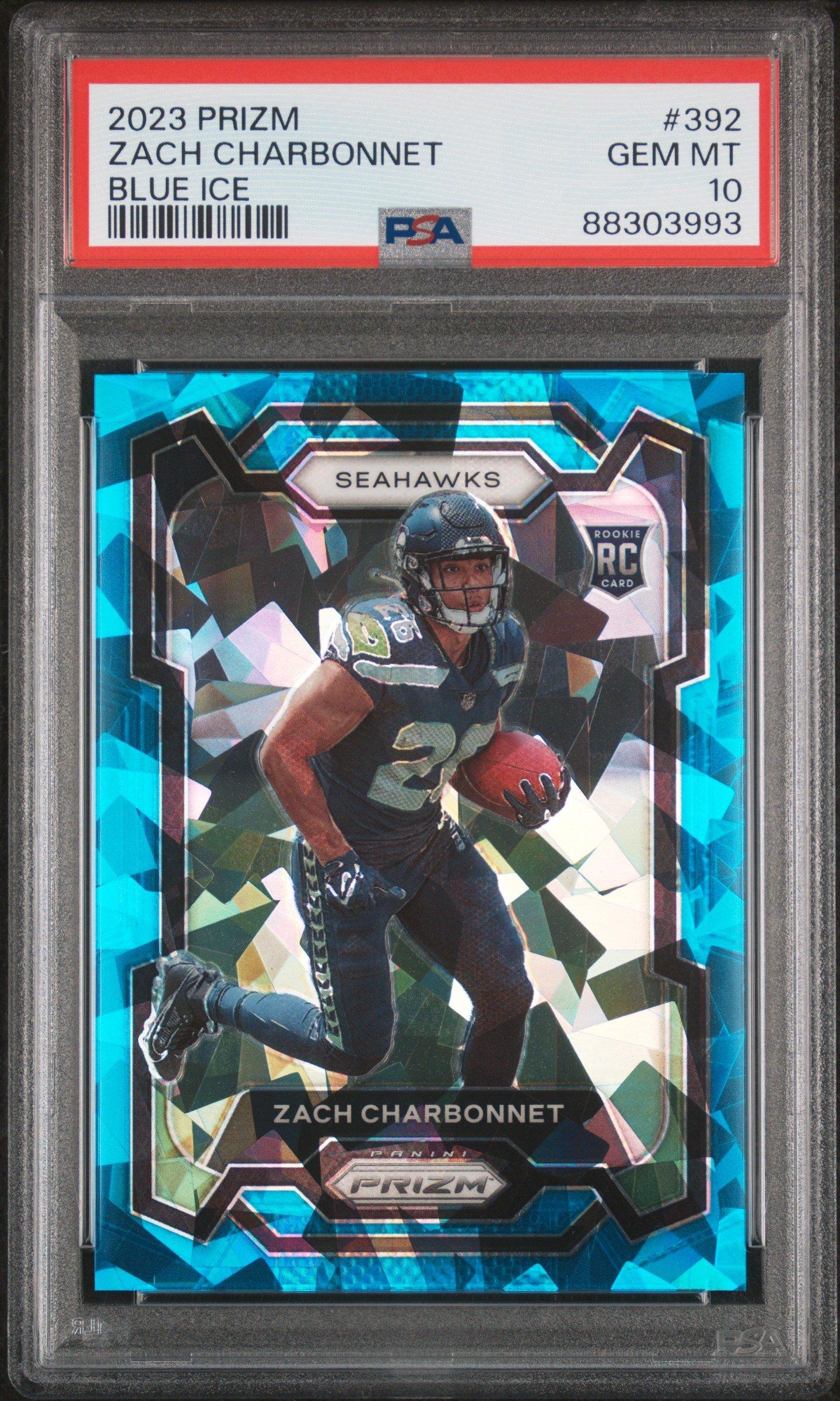 2023 Panini Prizm 392 Zach Charbonnet Blue Ice PSA 10