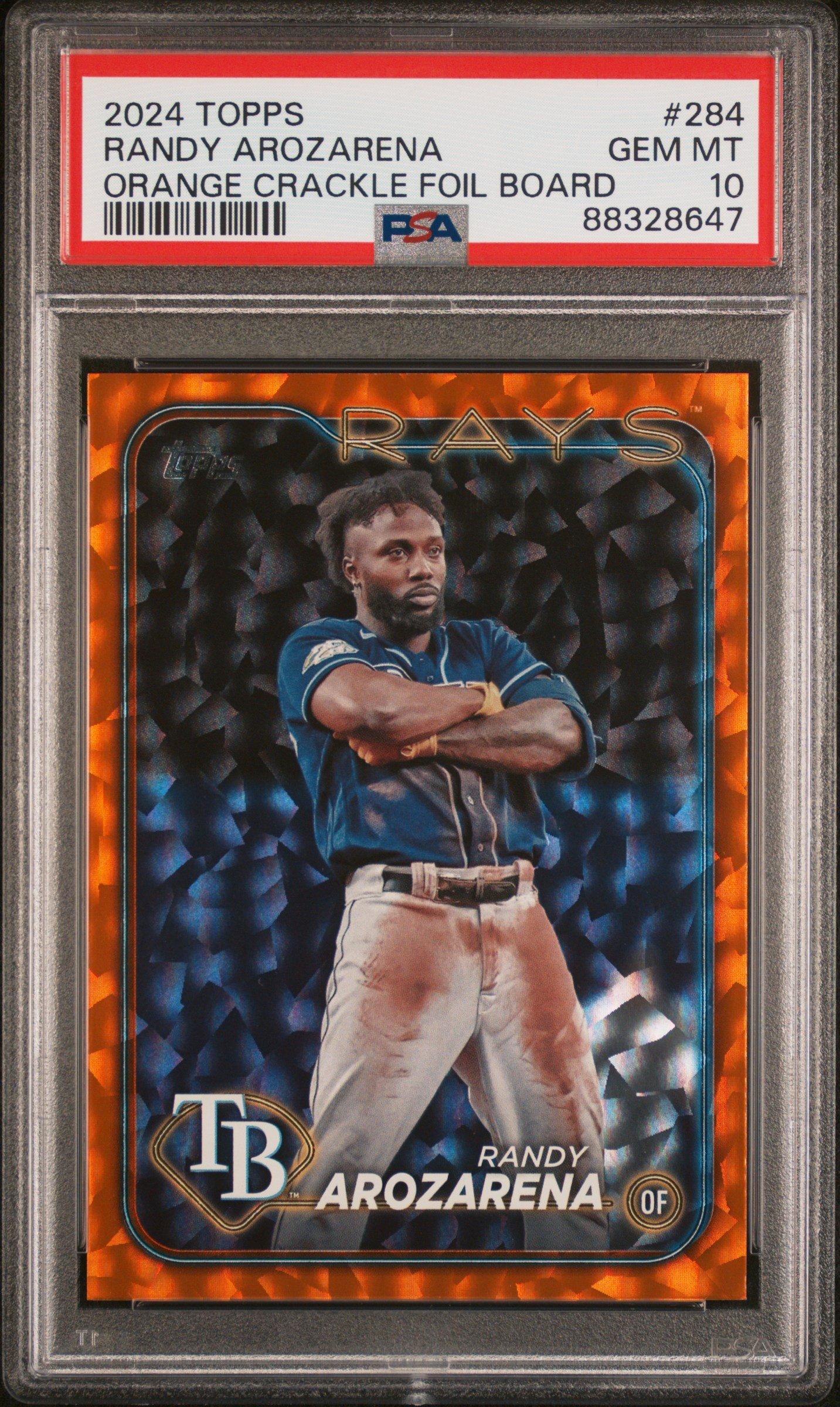 2024 Topps 284 Randy Arozarena Orange Crackle Foil Board PSA 10 