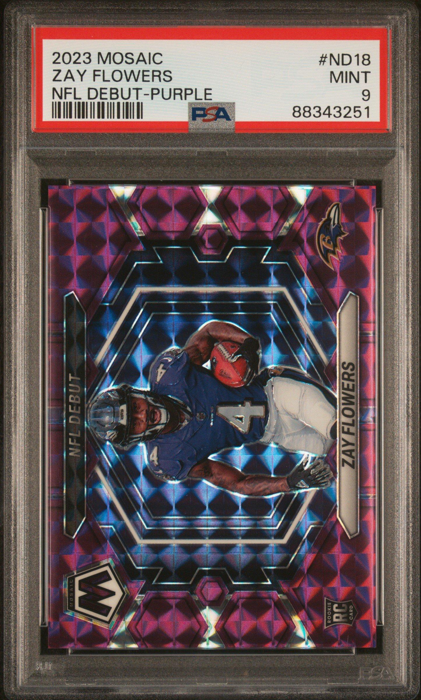 2023 Panini Mosaic Nfl Debut Nd18 Zay Flowers Purple PSA 9