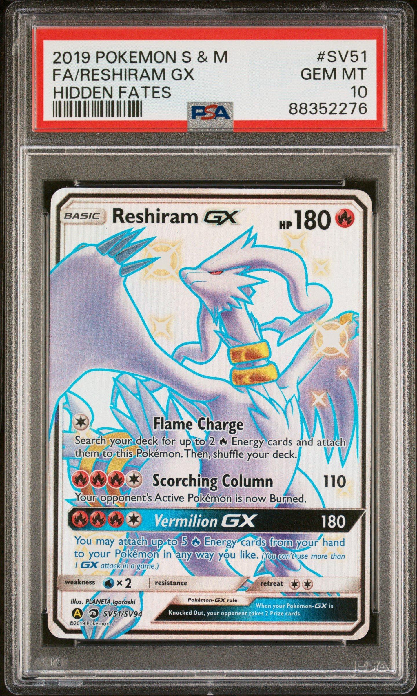 2019 Pokemon Sun & Moon Hidden Fates Sv51 Full Art/reshiram Gx PSA