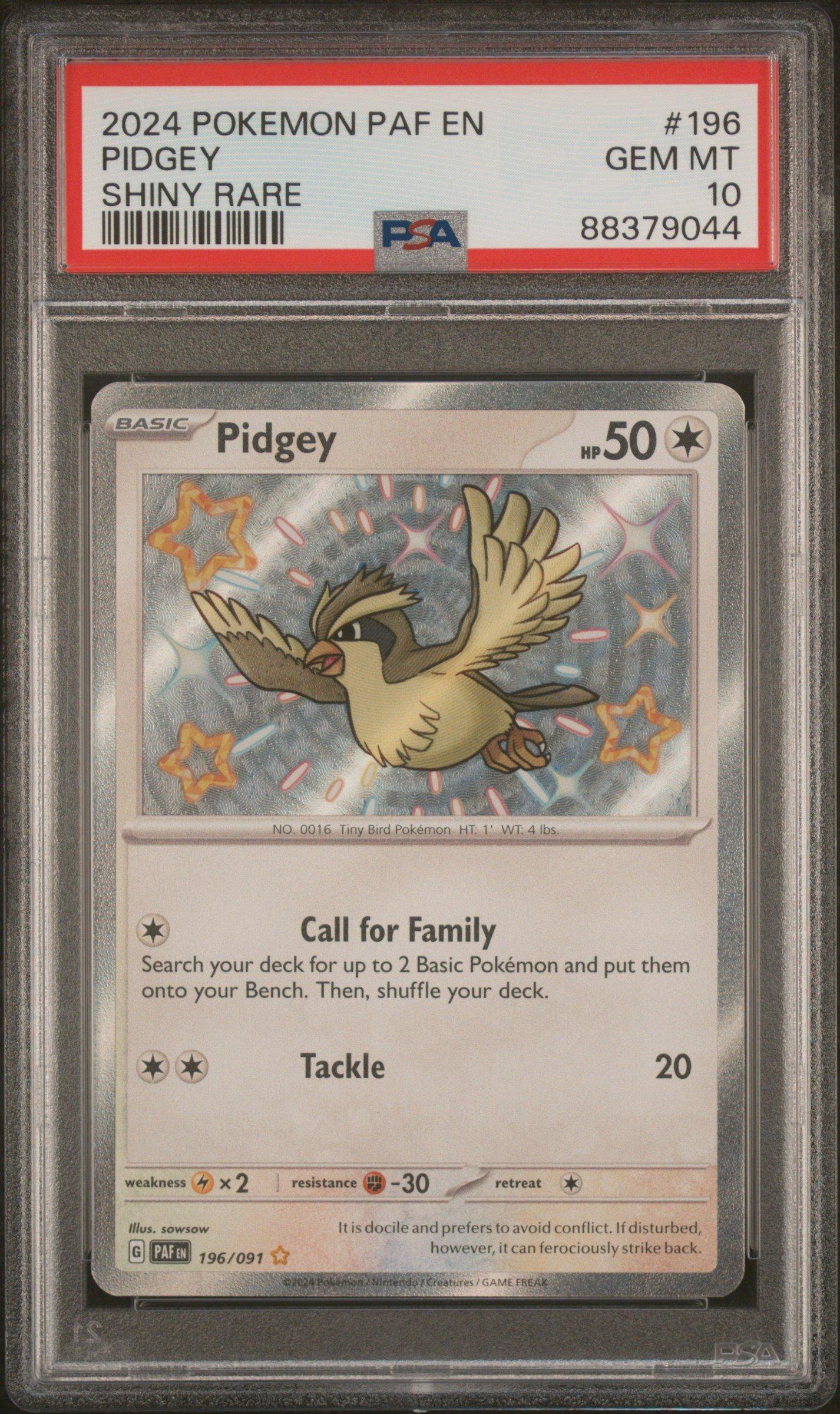 2024 Pokemon Paf En-paldean Fates 196 Pidgey Shiny Rare PSA