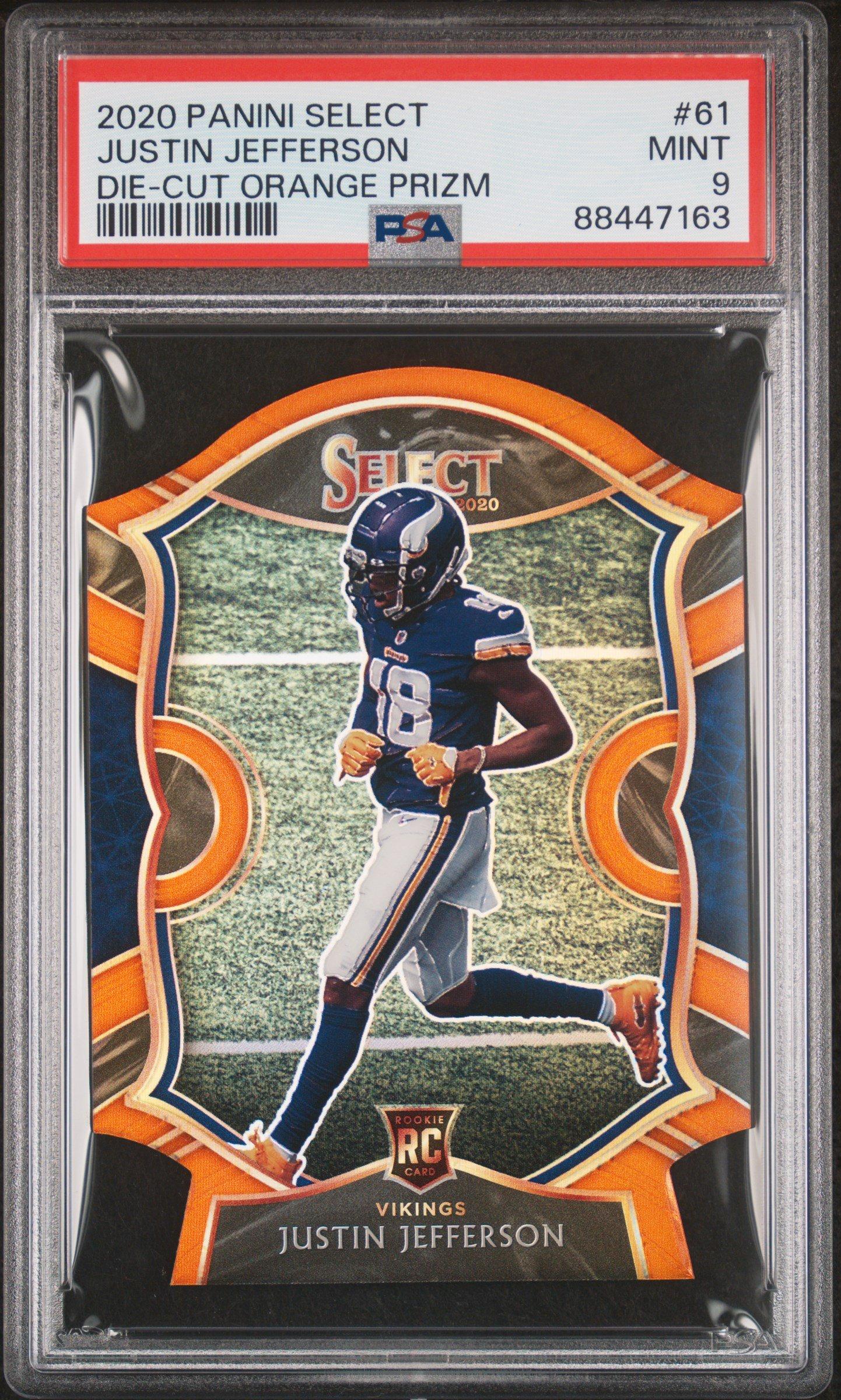 2020 Panini Select 61 Justin Jefferson Die-cut Orange Prizm PSA 9
