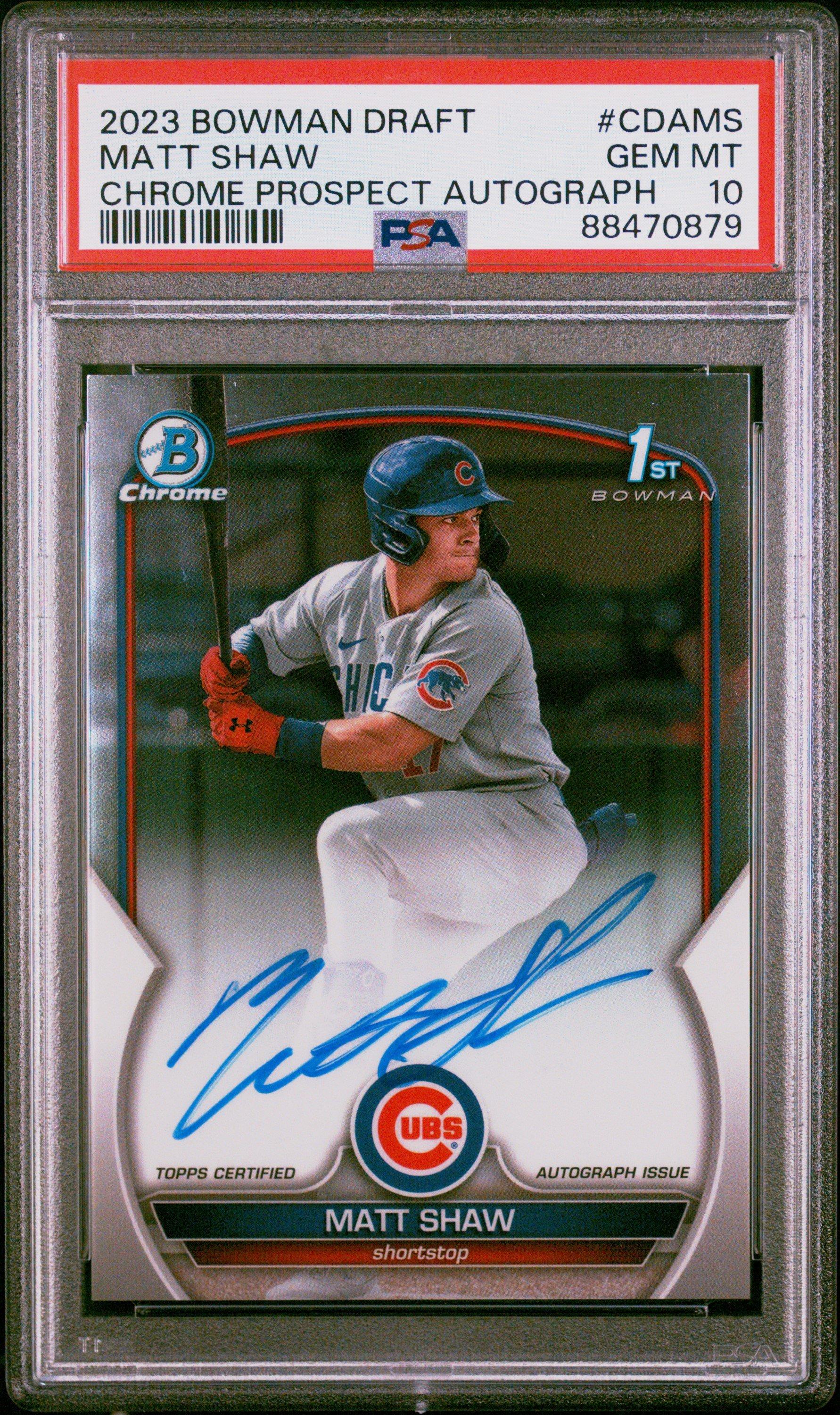 2023 Bowman Draft Chrome Prospect Autograph Cdams Matt Shaw PSA 10