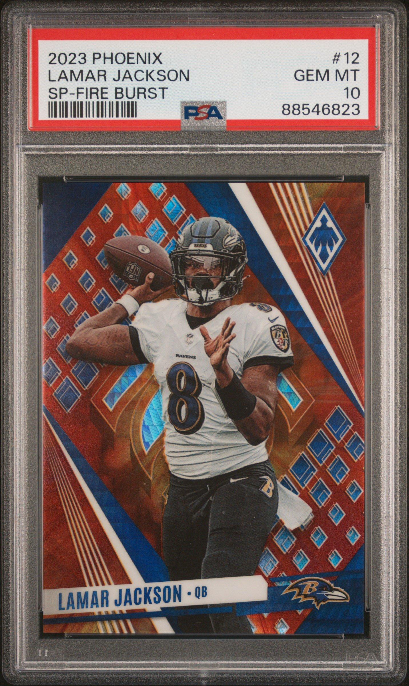 2023 Panini Phoenix 12 Lamar Jackson Sp-fire Burst PSA 10