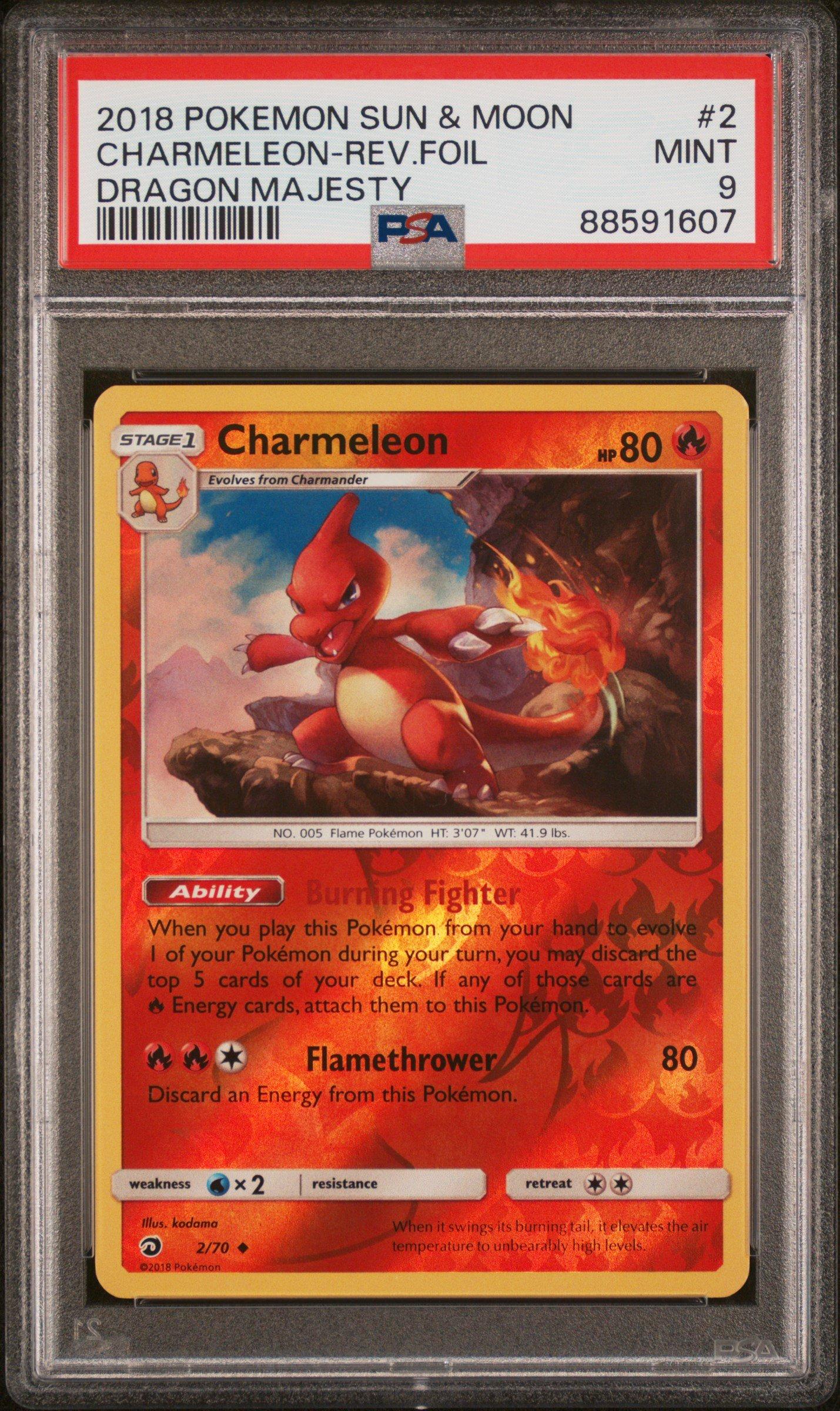 2018 Pokemon Sun & Moon Dragon Majesty 2 Charmeleon-reverse Foil PSA 9