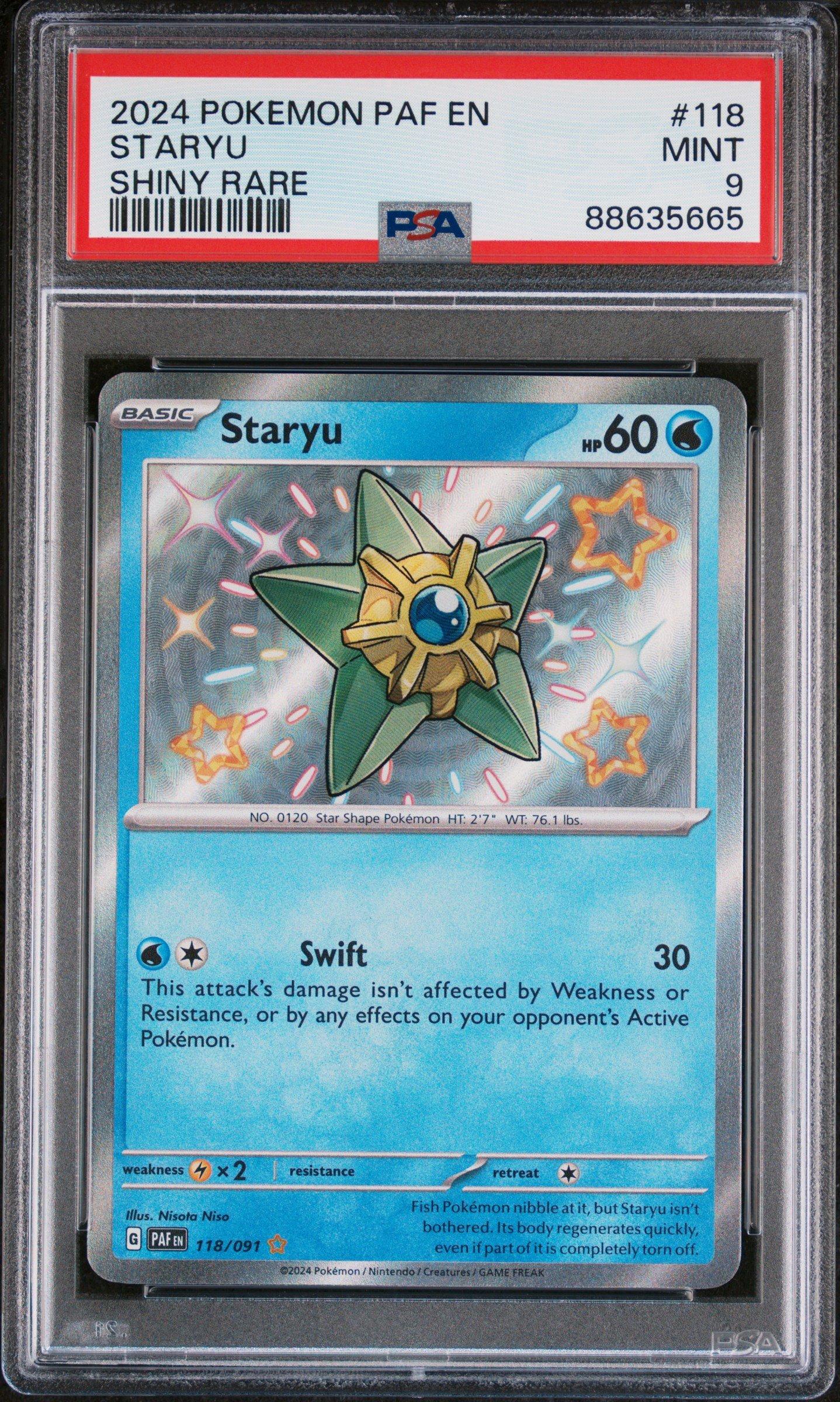2024 Pokemon Paf En-paldean Fates 118 Staryu Shiny Rare PSA 9