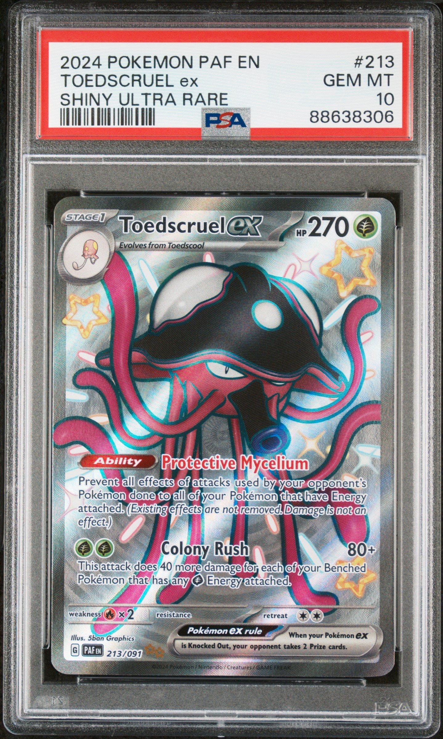 2024 Pokemon Paf En-paldean Fates 213 Toedscruel Ex Shiny Ultra Rare PSA 10