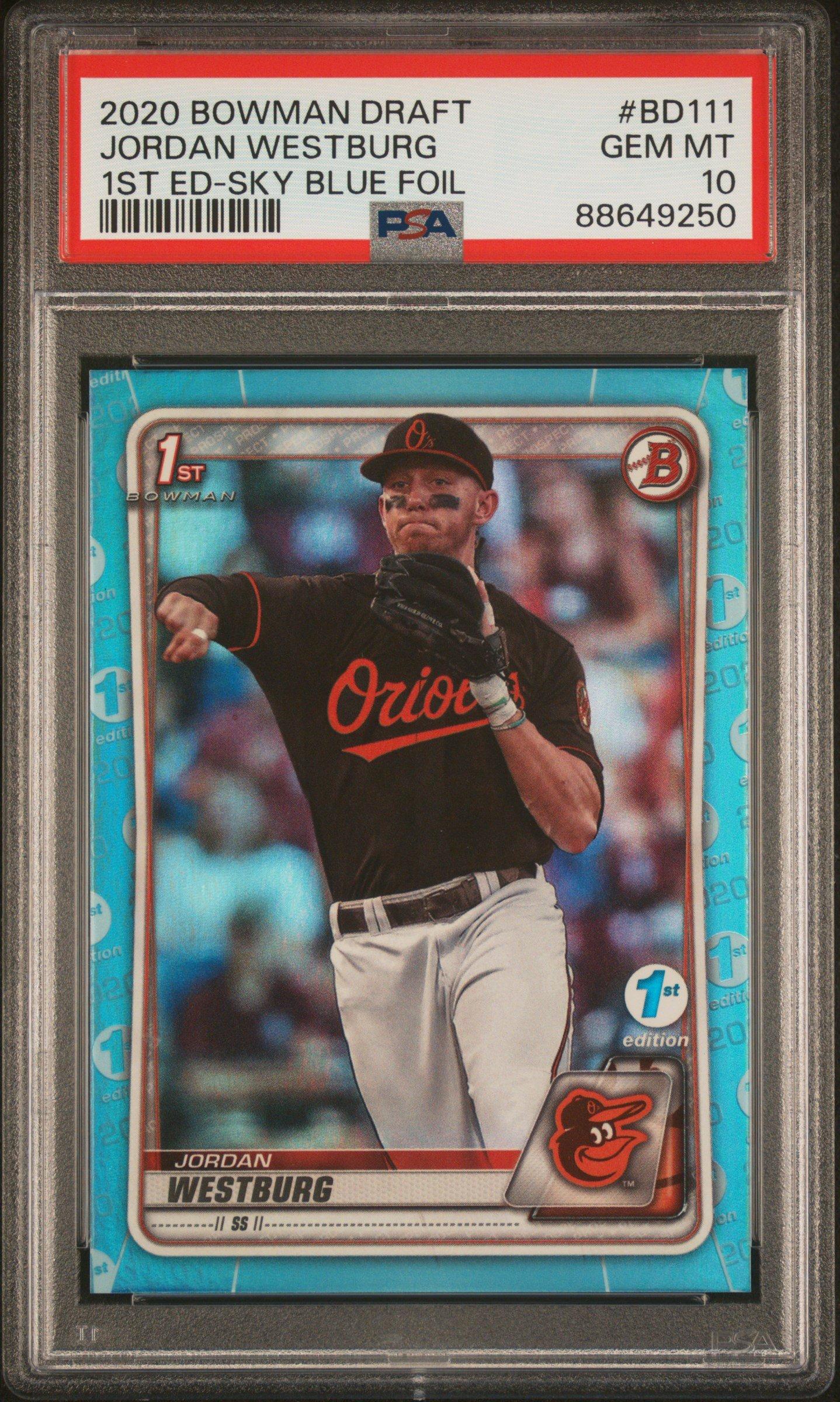 2020 Bowman Draft 1st Edition Bd111 Jordan Westburg Sky Blue Foil PSA 10