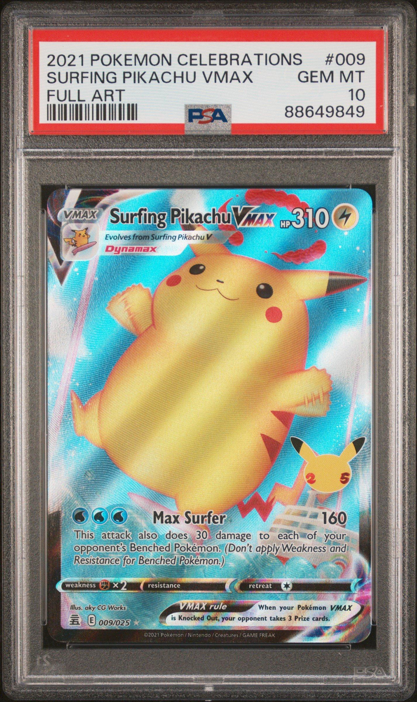 2021 Pokemon Celebrations 009 Full Art/surfing Pikachu Vmax PSA 10