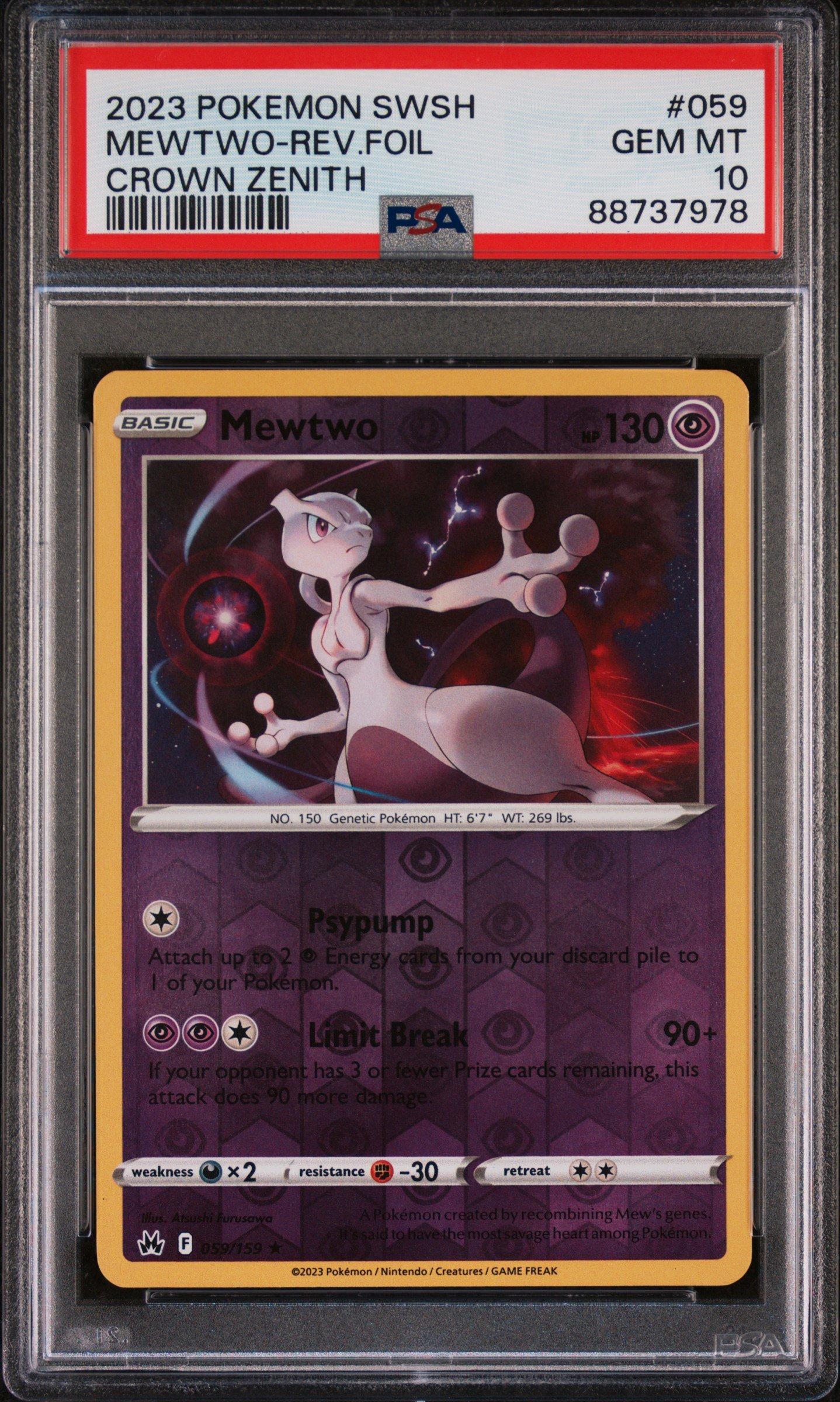 2023 Pokemon Sword And Shield Crown Zenith 059 Mewtwo-reverse Foil PSA 10