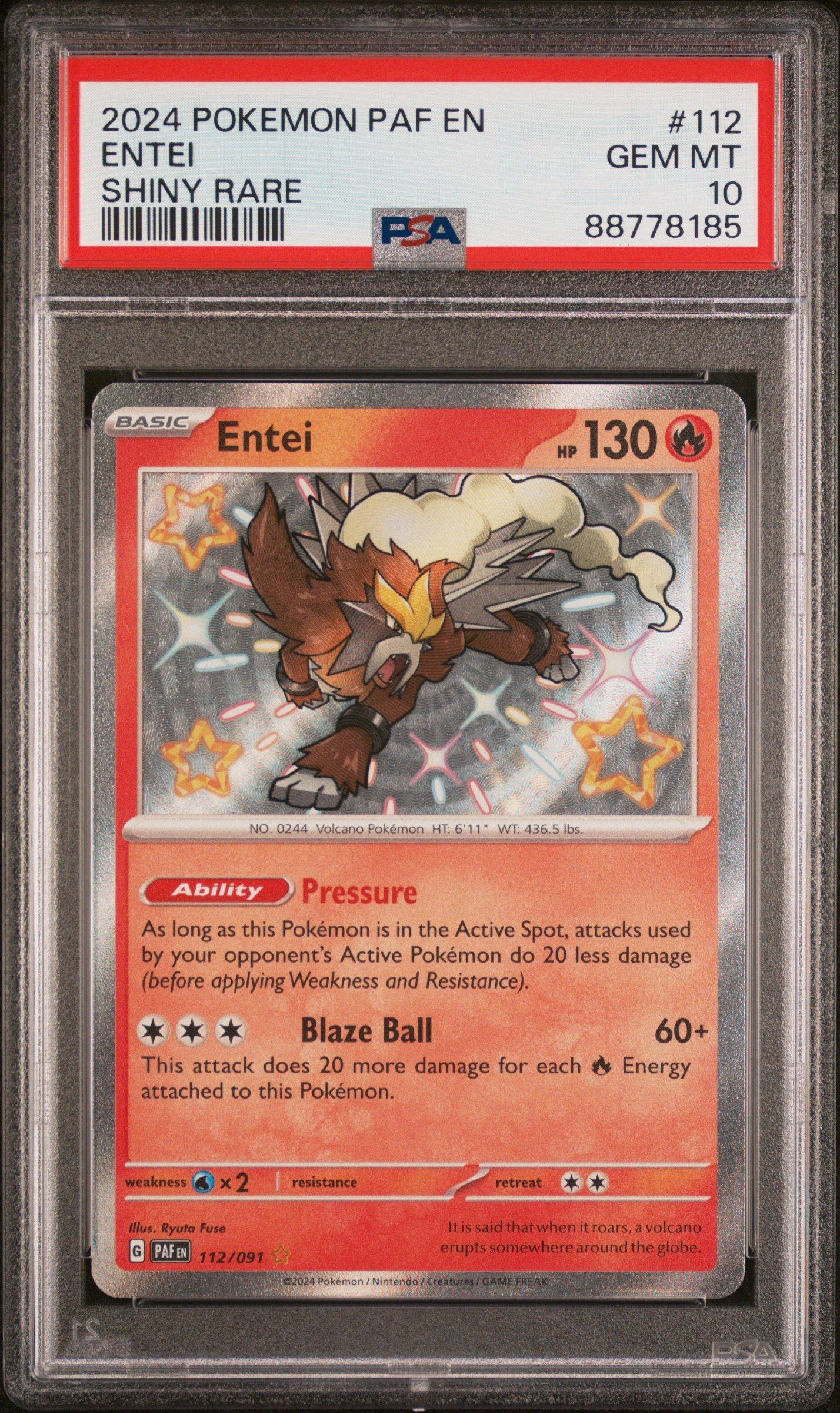 2024 Pokemon Paf En-paldean Fates 112 Entei PSA 10
