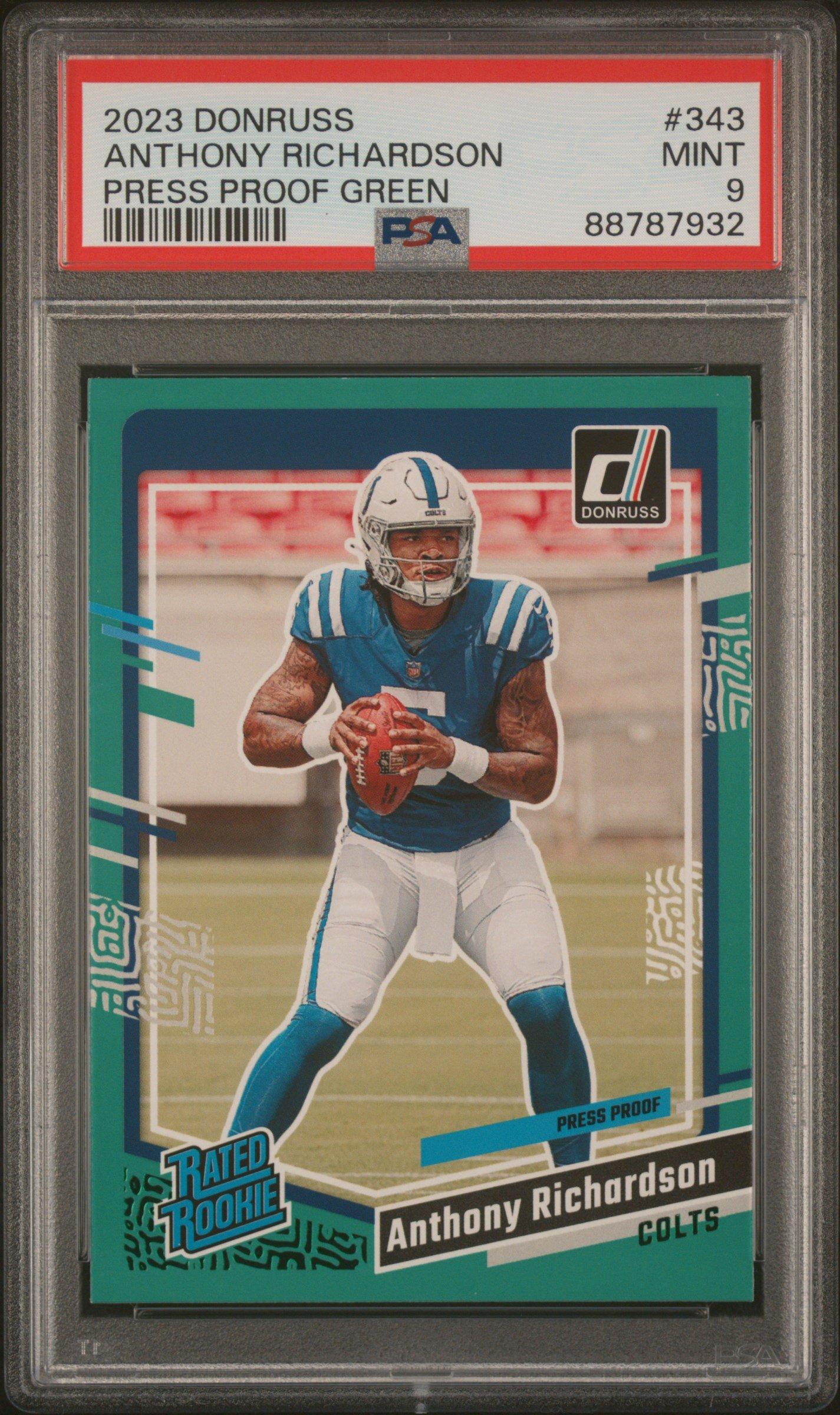 2023 Panini Donruss 343 Anthony Richardson Press Proof Green PSA 9