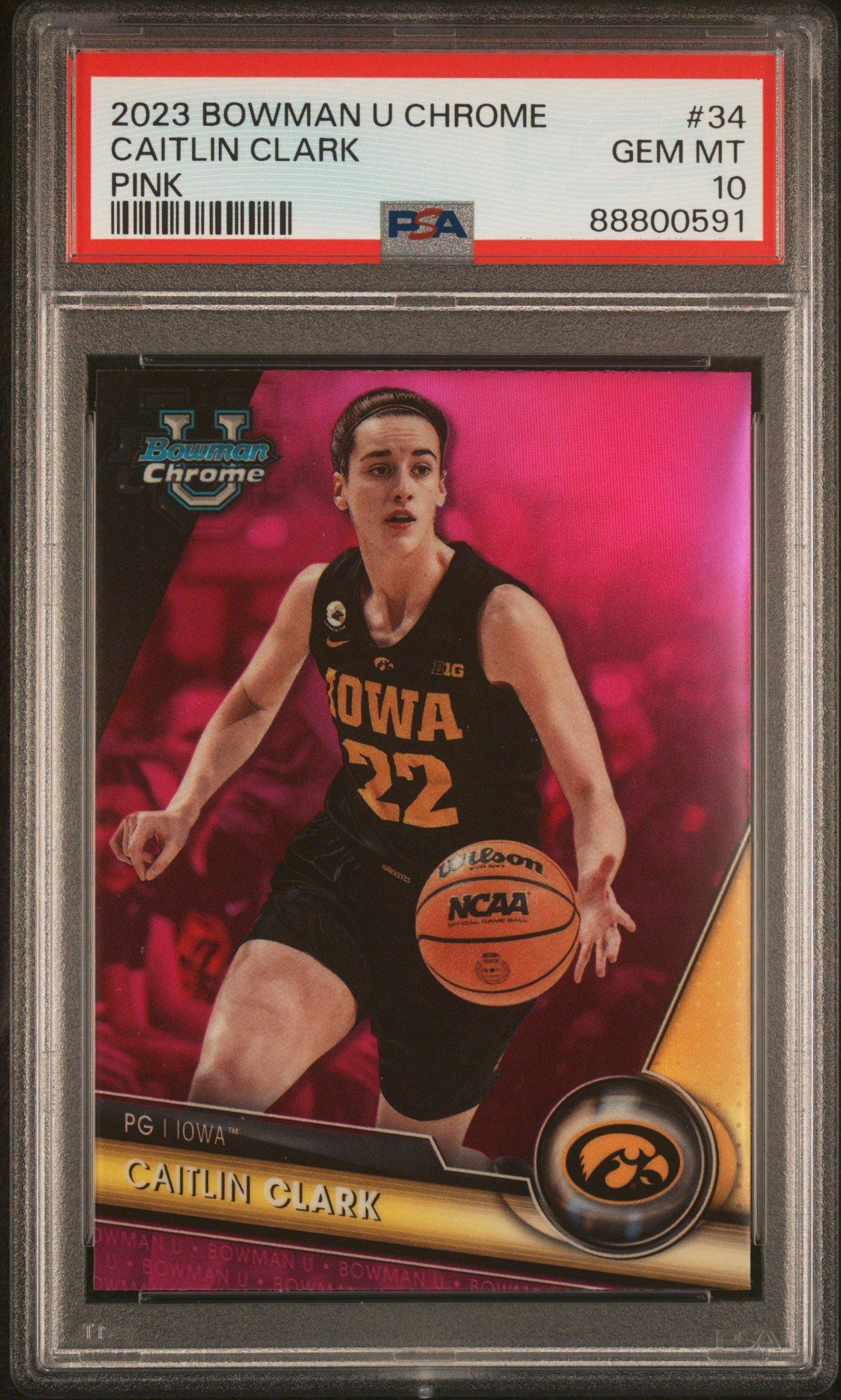 2023 Bowman University Chrome 34 Caitlin Clark Pink Refractor PSA 10