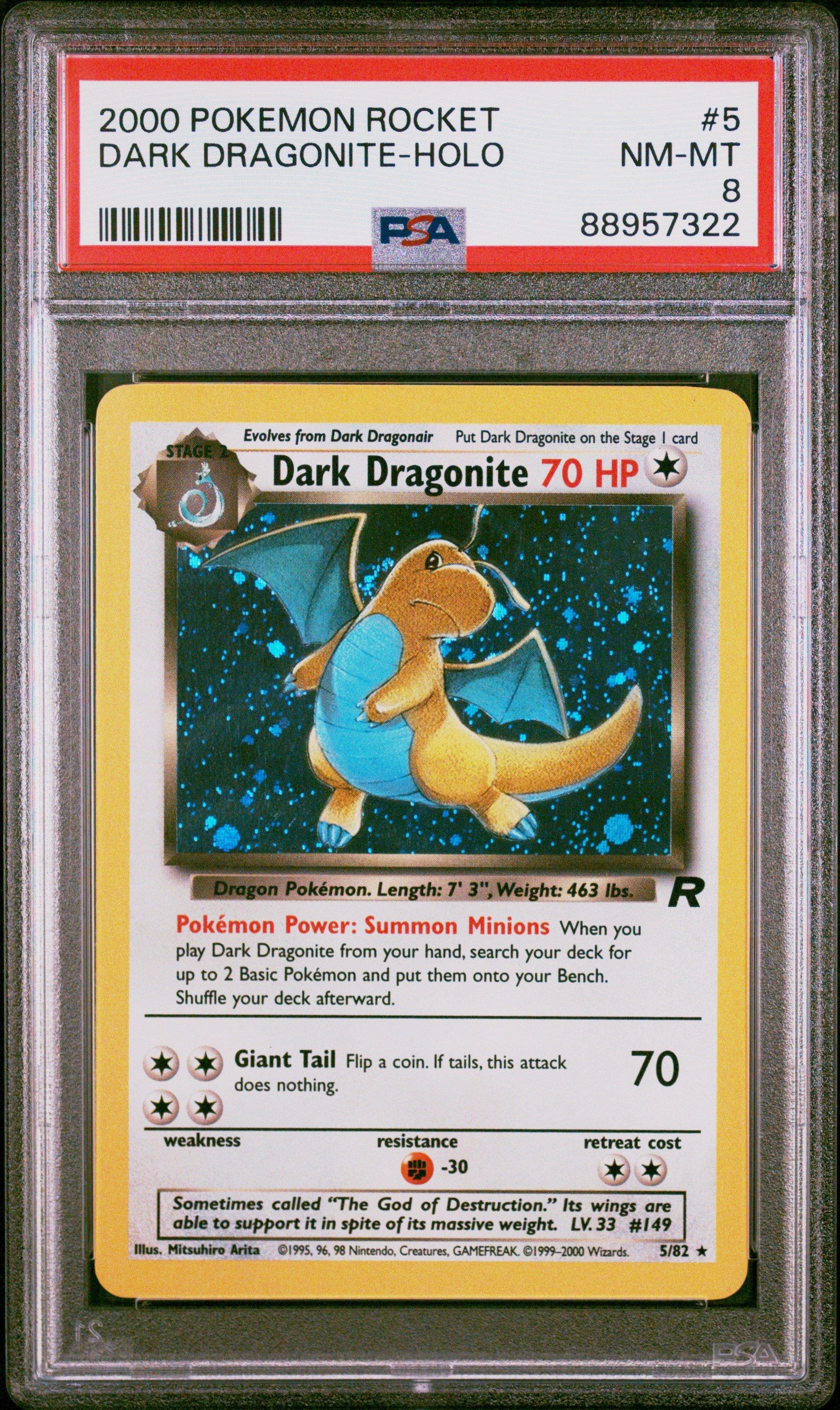 dark dragonite holographic card 2000 Pokemon Rocket 5 Dark Dragonite-holo PSA 8 Graded Card