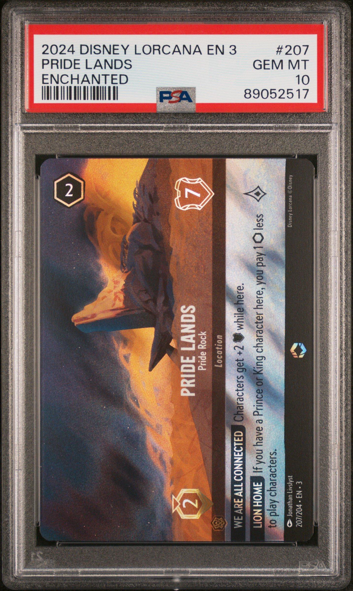 2024 Disney Lorcana En 3-into The Inklands 207 Pride Lands - Pride Rock  Enchanted PSA 10 Graded Card | GameStop