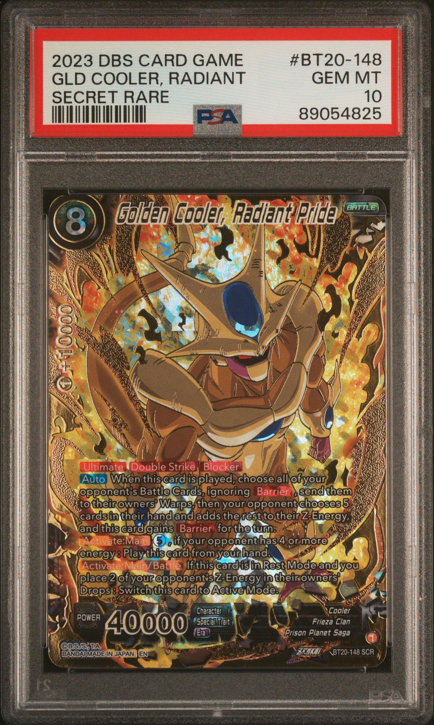 2023 Dragon Ball Super Card Game Series 20 Power Absorbed Bt20-148 Golden Cooler, Radiant Pride Secret Rare PSA 10