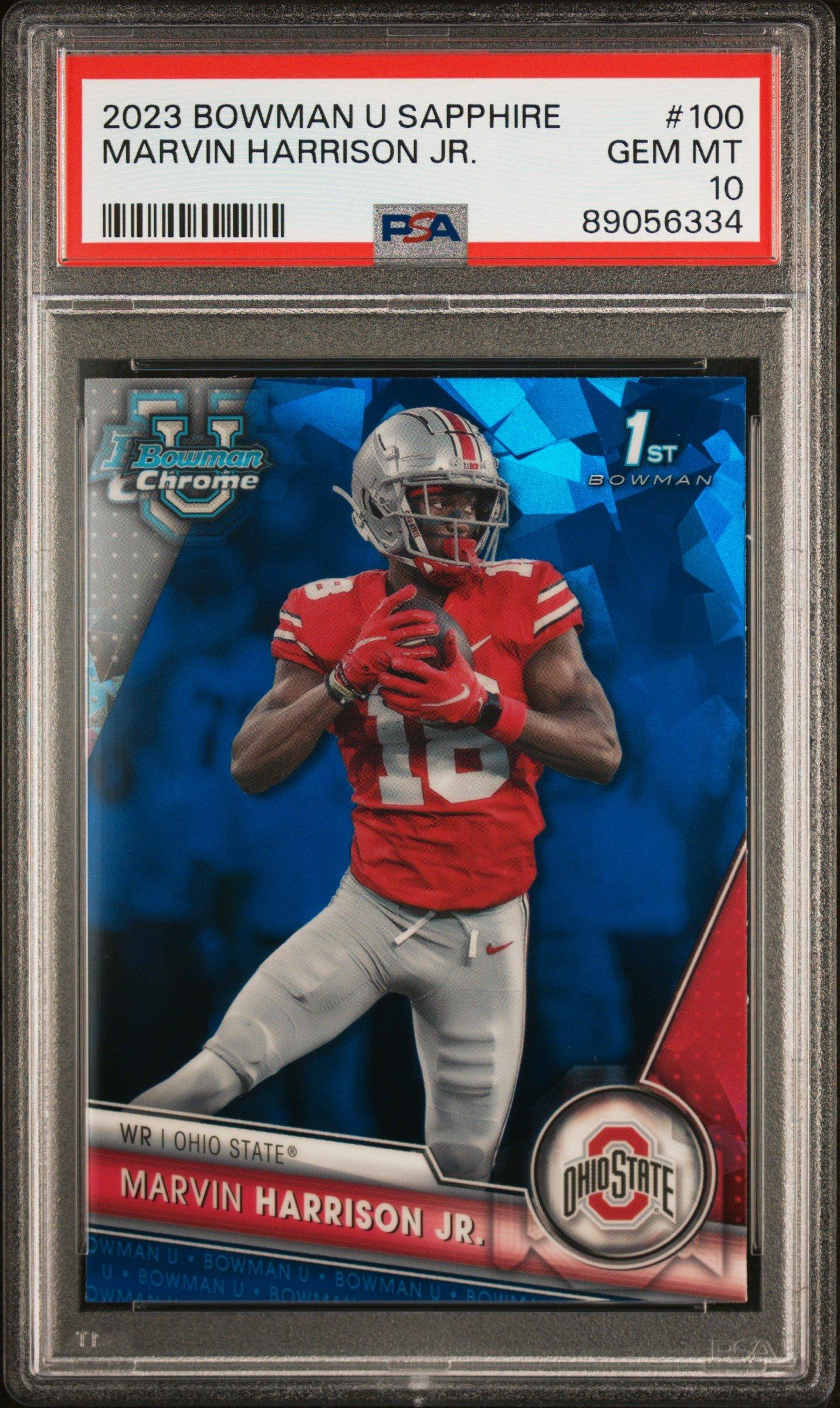 2023 Bowman University Chrome Sapphire 100 Marvin Harrison Jr. PSA 10