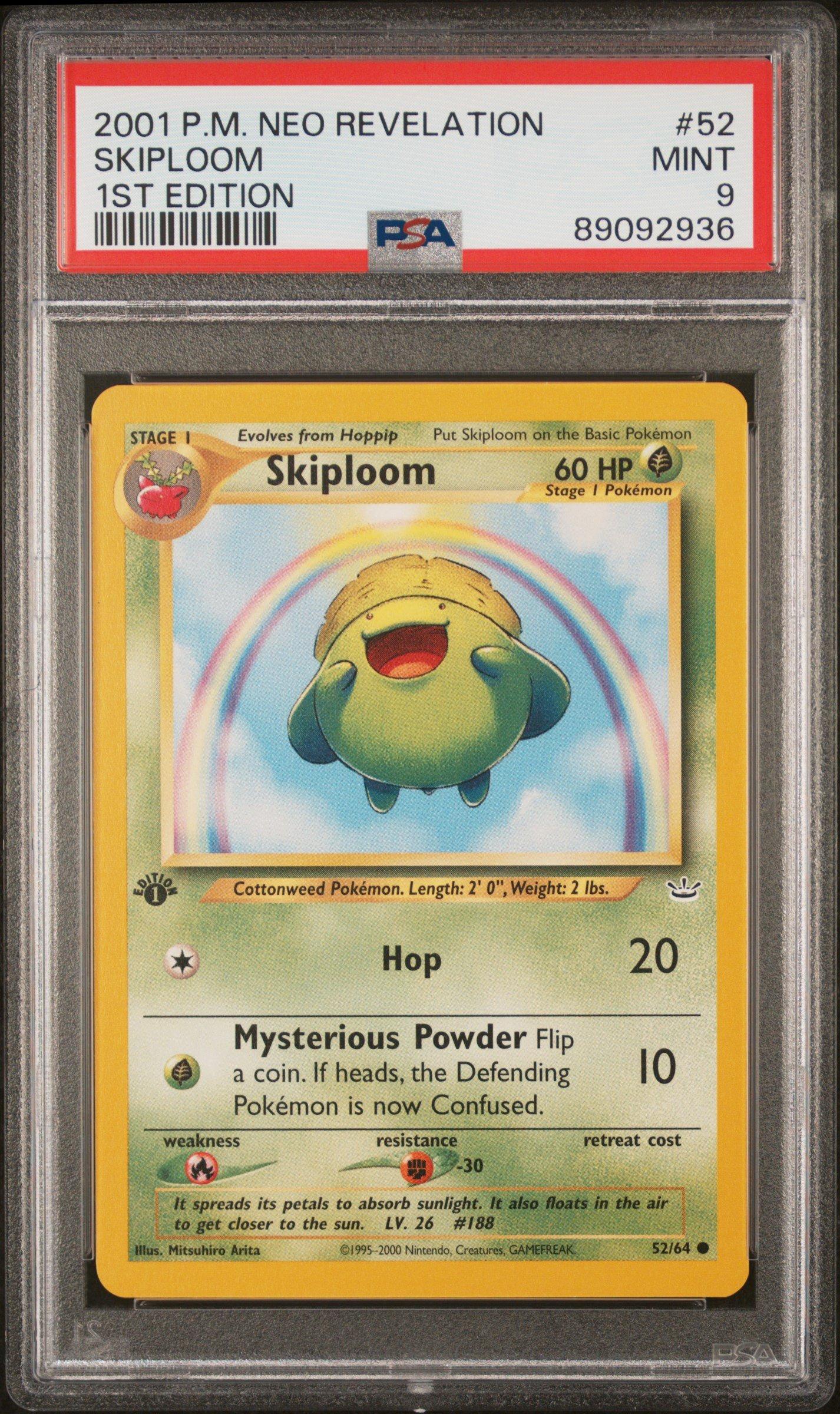 2001 Pokemon Neo Revelation 1st Edition 52 Skiploom PSA 9 Graded