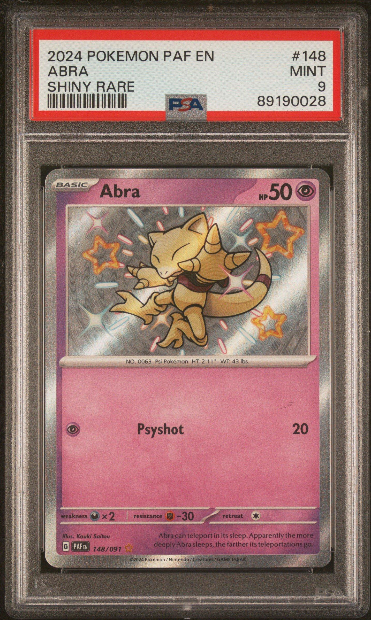 abra card pokemon 2024 Pokemon Paf En-paldean Fates 148 Abra Shiny Rare PSA 9 Graded Card