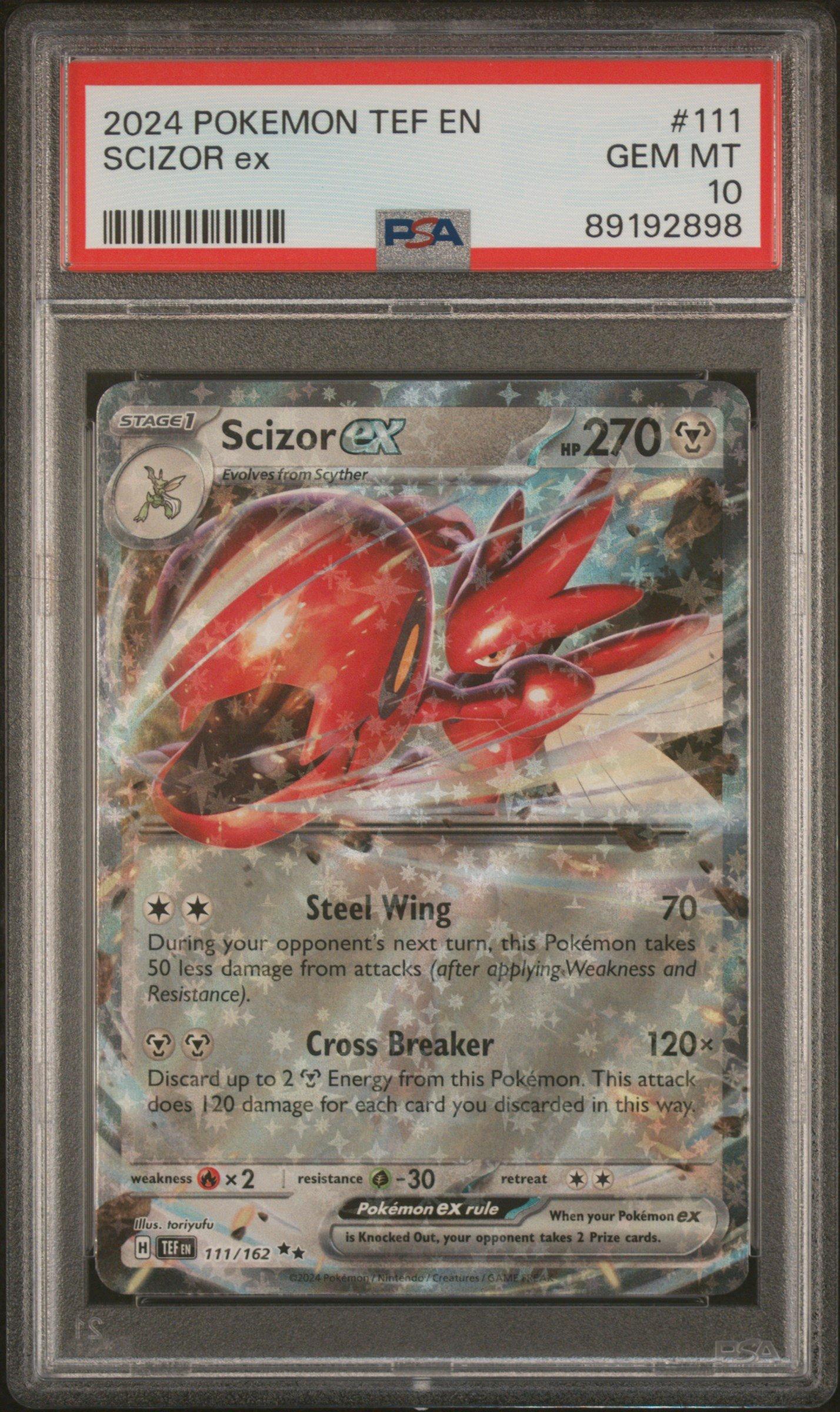 2024 Pokemon Tef En-temporal Forces 111 Scizor Ex PSA 10