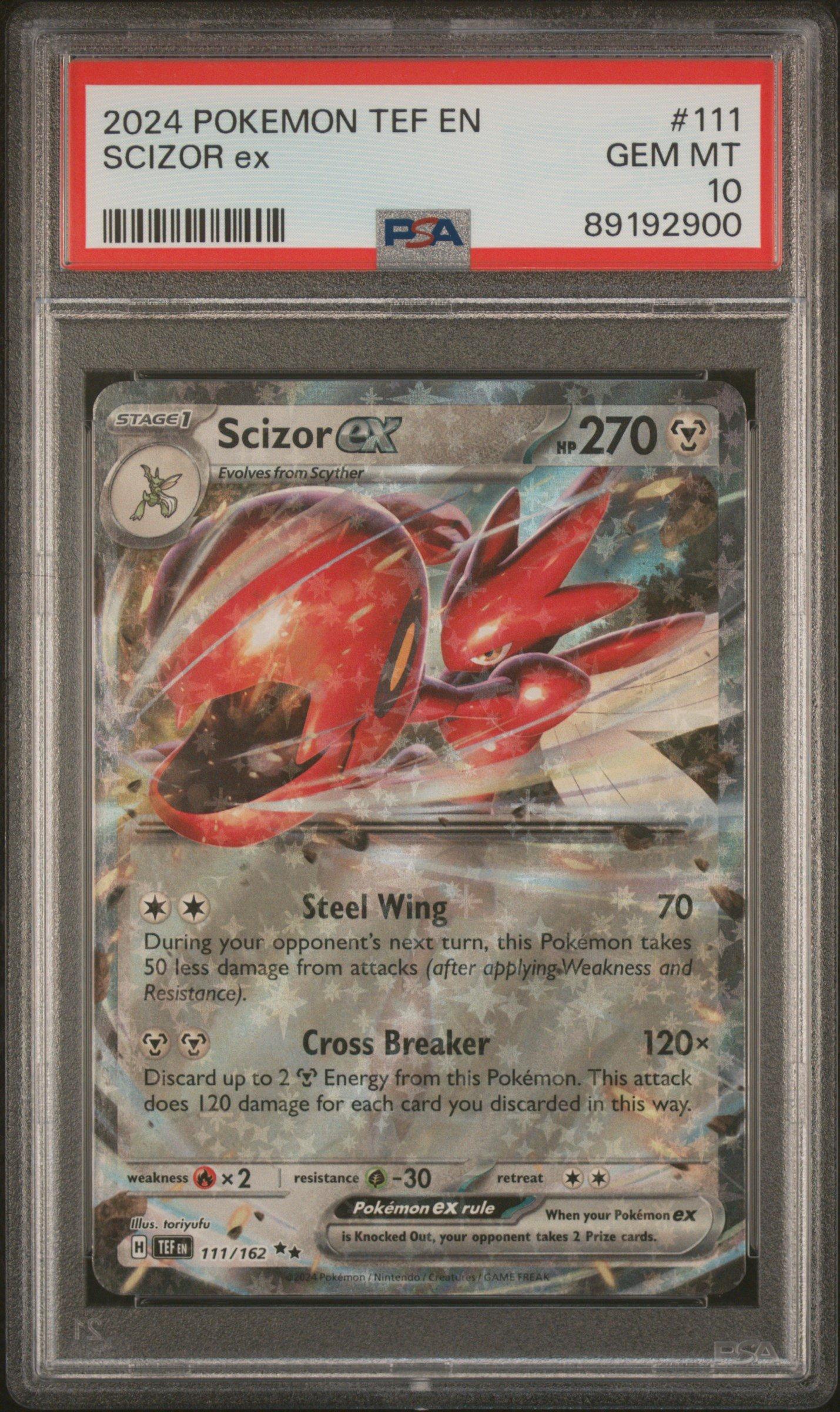 2024 Pokemon Tef En-temporal Forces 111 Scizor Ex PSA 10 Graded
