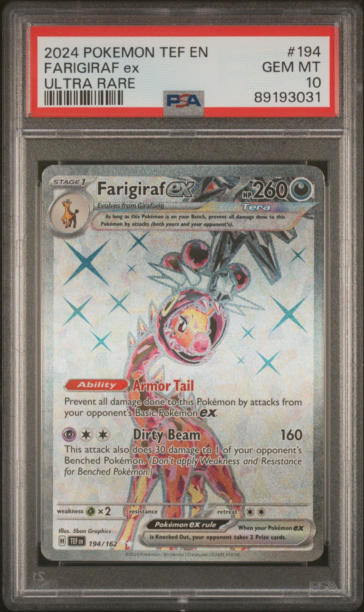 2024 Pokemon Tef En-temporal Forces 194 Farigiraf Ex Ultra Rare PSA 10