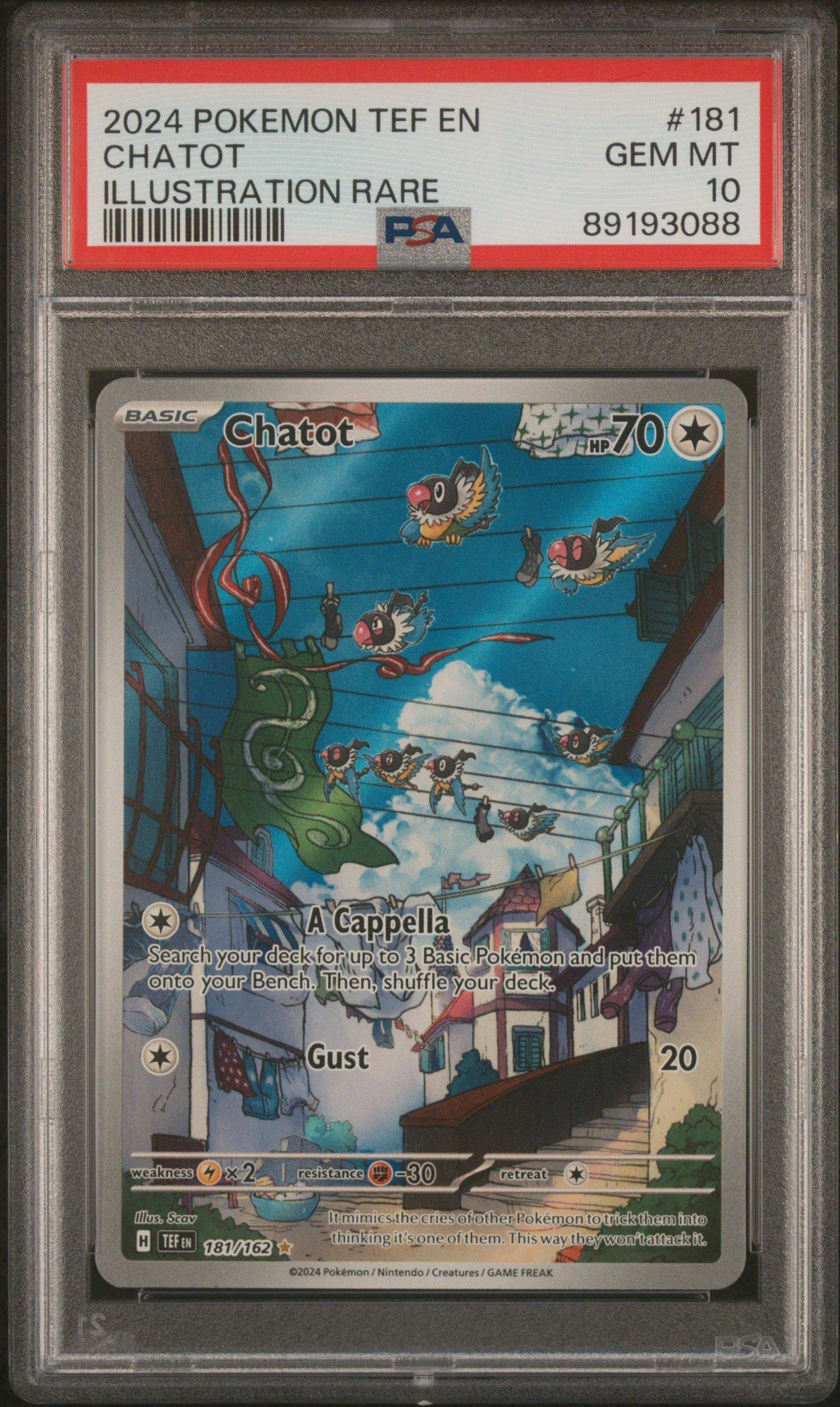 2024 Pokemon Tef En-temporal Forces 181 Chatot Illustration Rare PSA