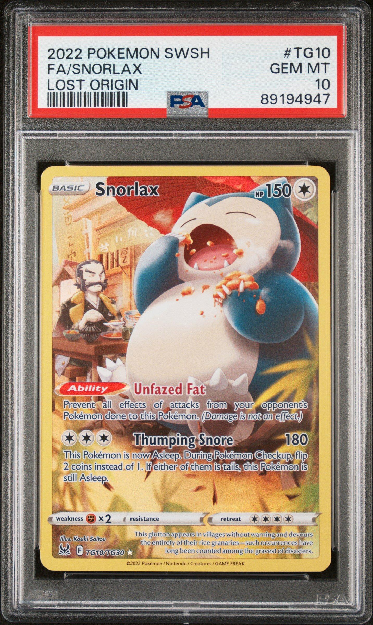 2022 Pokemon Sword & Shield Lost Origin Tg10 Full Art/snorlax PSA