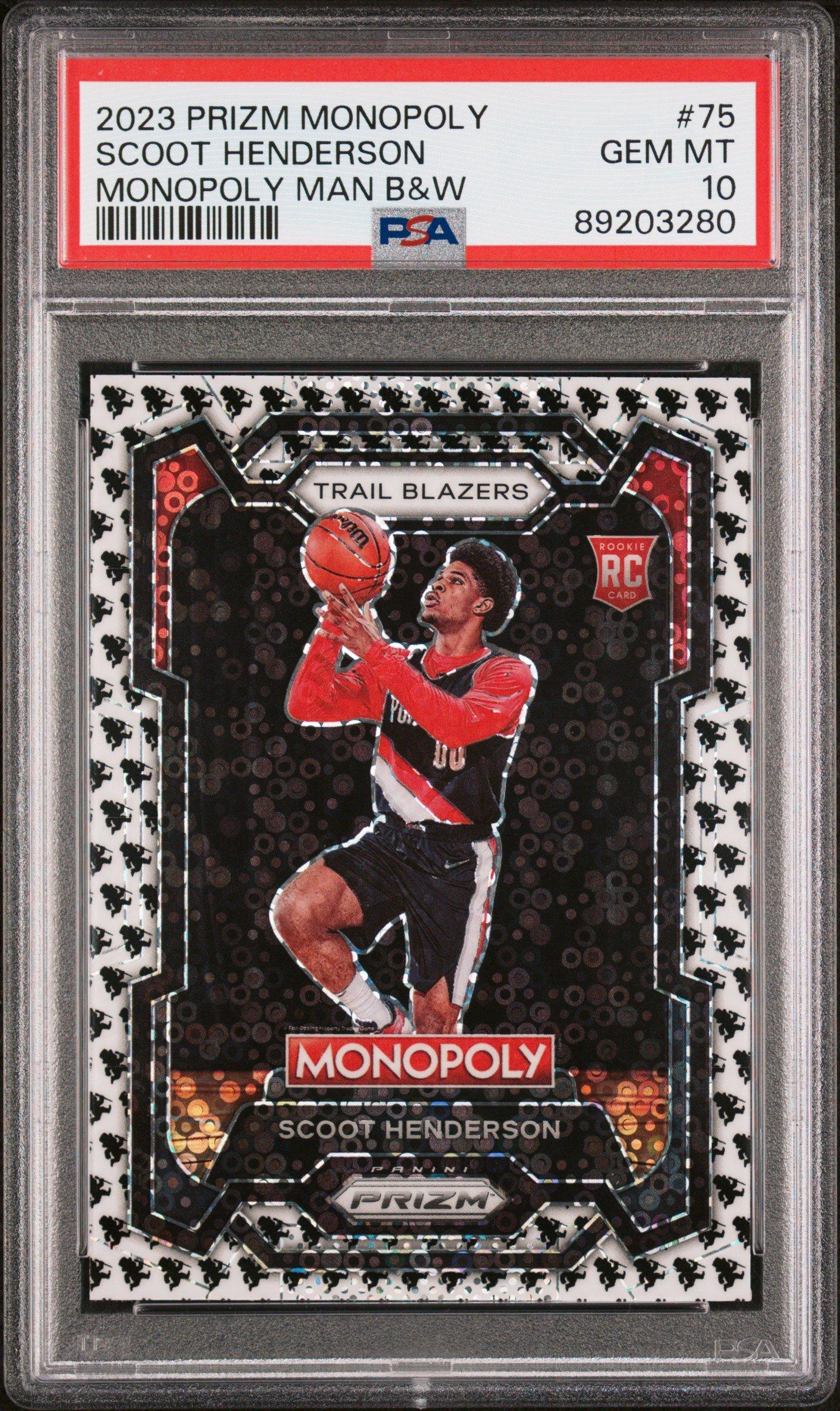 2023 Panini Prizm Monopoly 75 Scoot Henderson Monopoly Man Black And White PSA 10