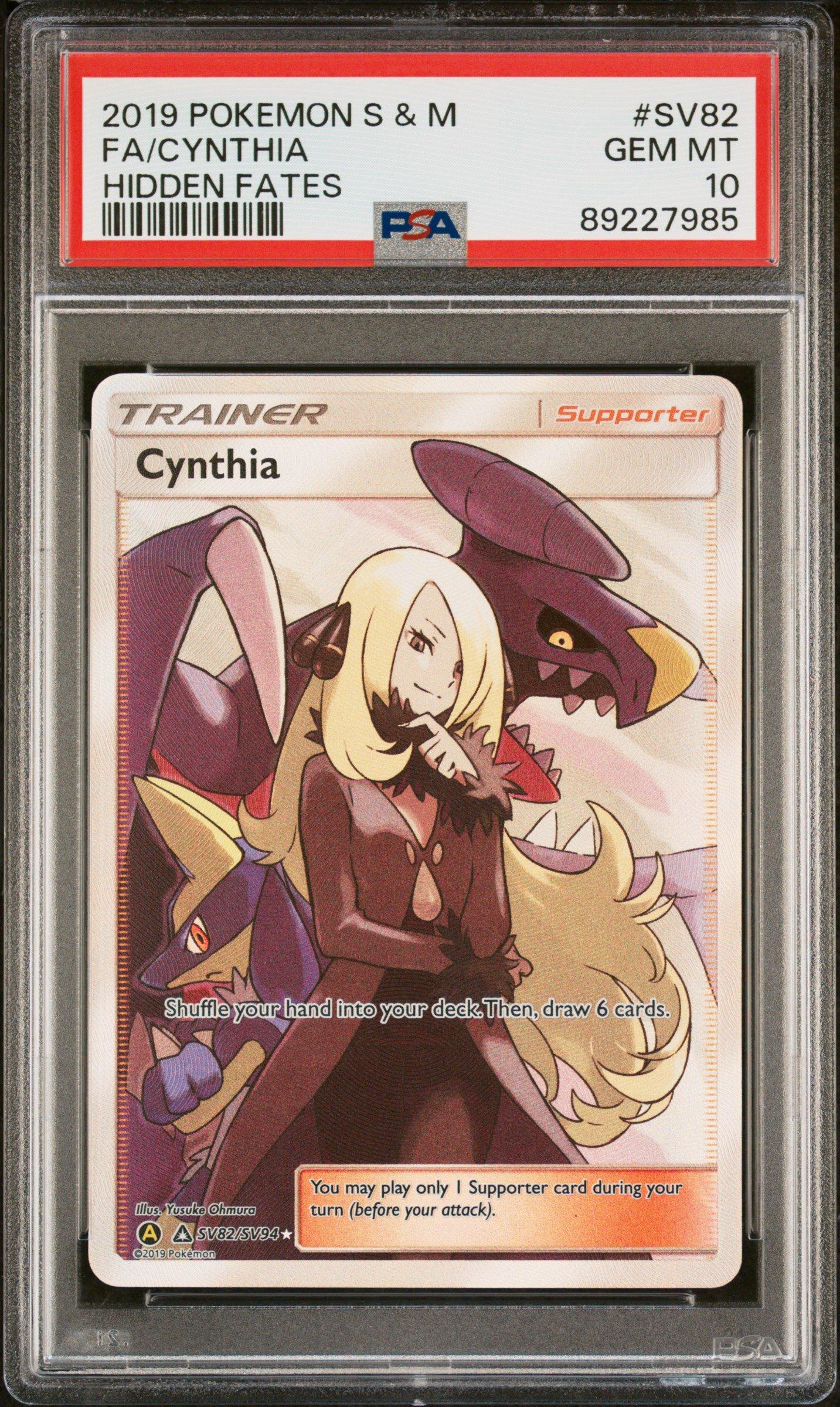 2019 Pokemon Sun & Moon Hidden Fates Sv82 Full Art/cynthia PSA 10