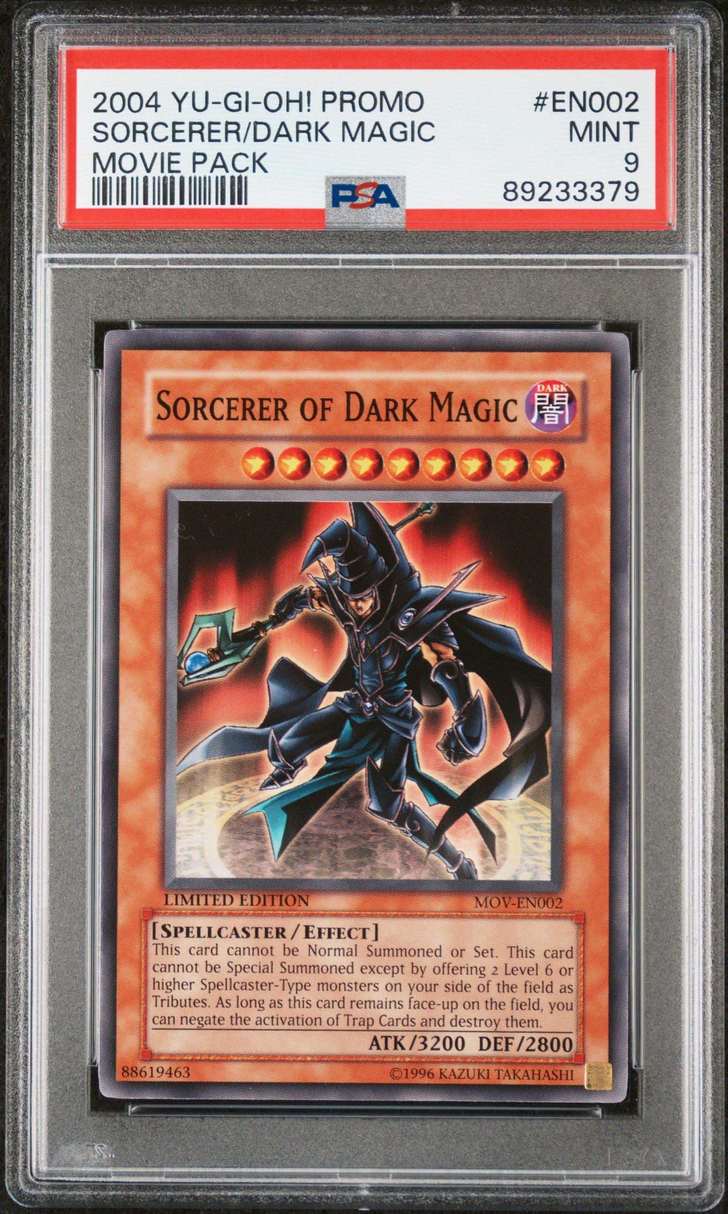 sorcerer of dark magic yugioh card 2004 Yu-gi-oh! Promo En002 Sorcerer Of Dark Magic Movie Pack PSA 9 Graded  Card