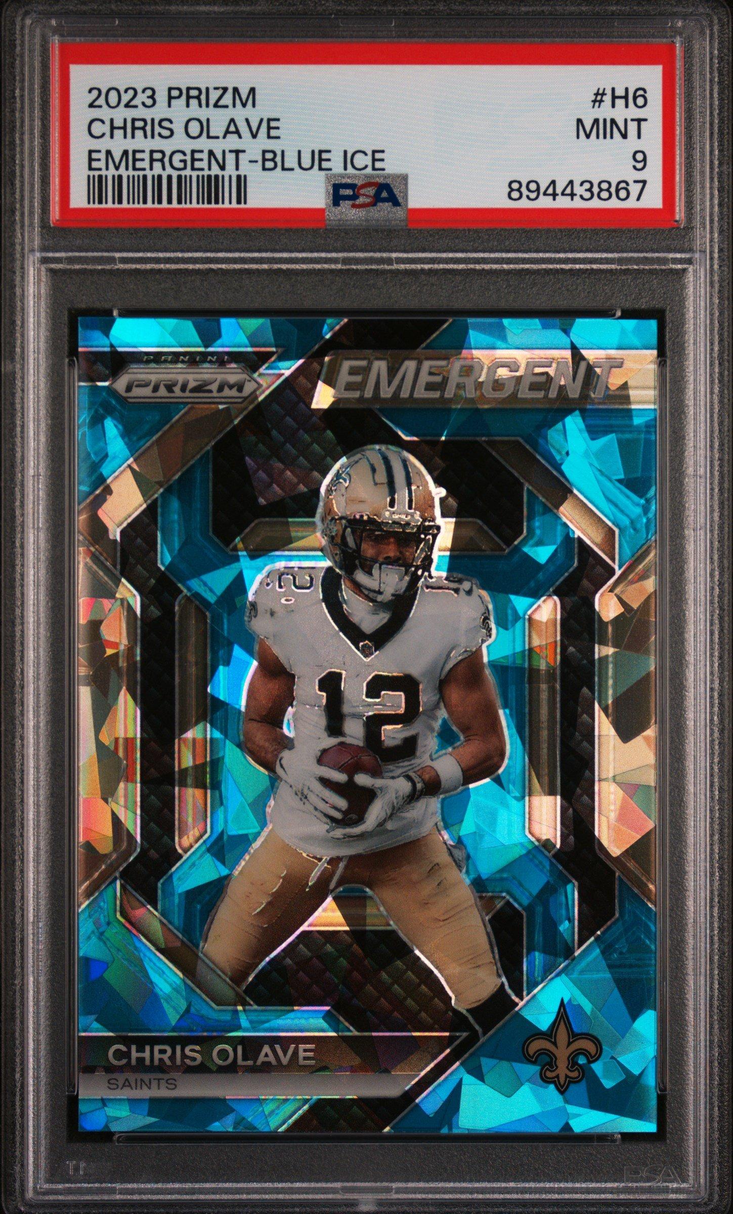 2023 Panini Prizm Emergent H6 Chris Olave Blue Ice PSA 9