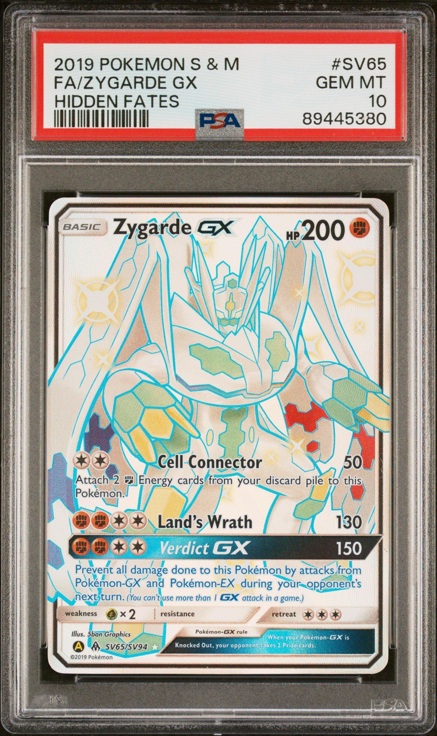 2019 Pokemon Sun & Moon Hidden Fates Sv65 Full Art/zygarde Gx PSA