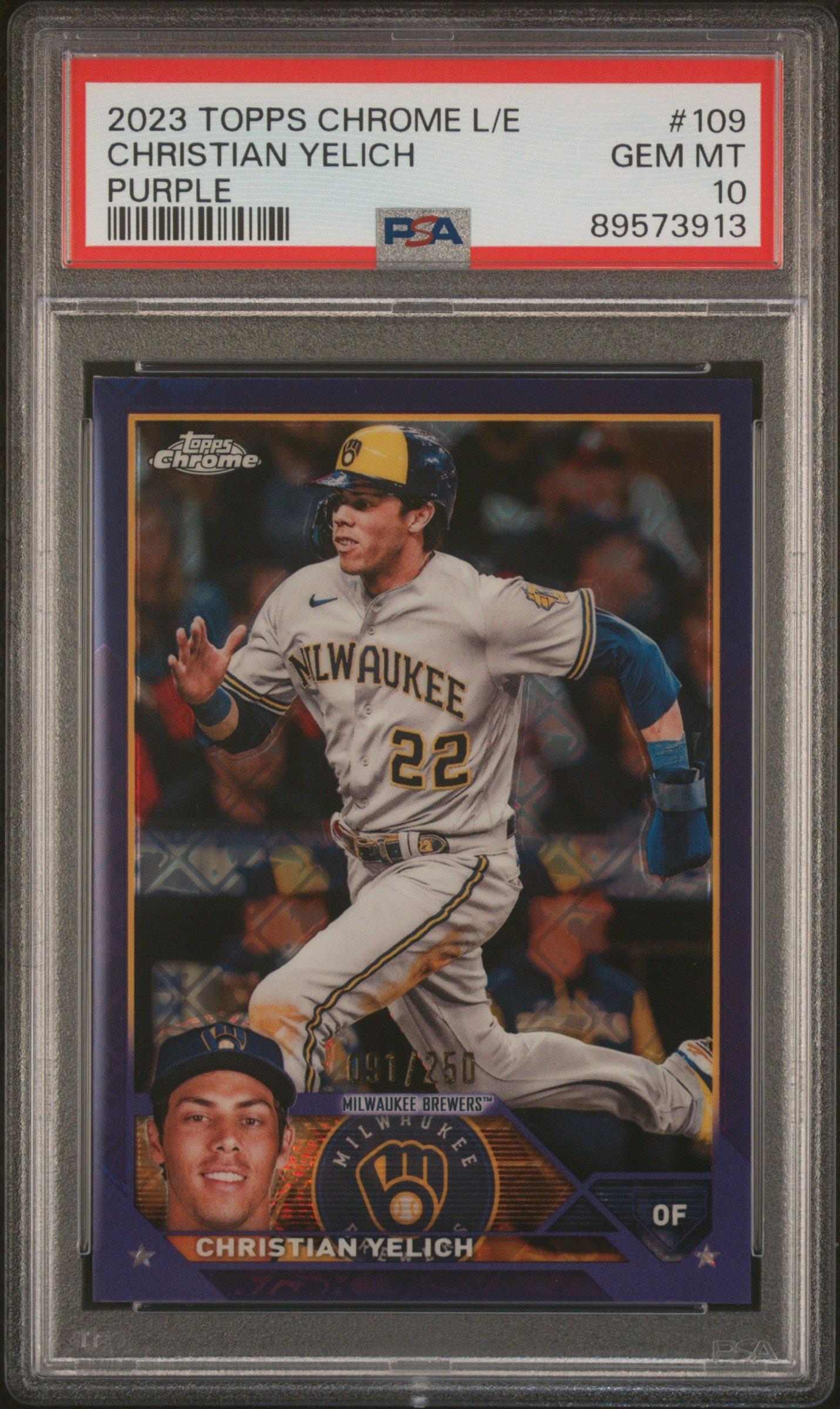 2023 Topps Chrome Logofractor Edition 109 Christian Yelich Purple PSA 10