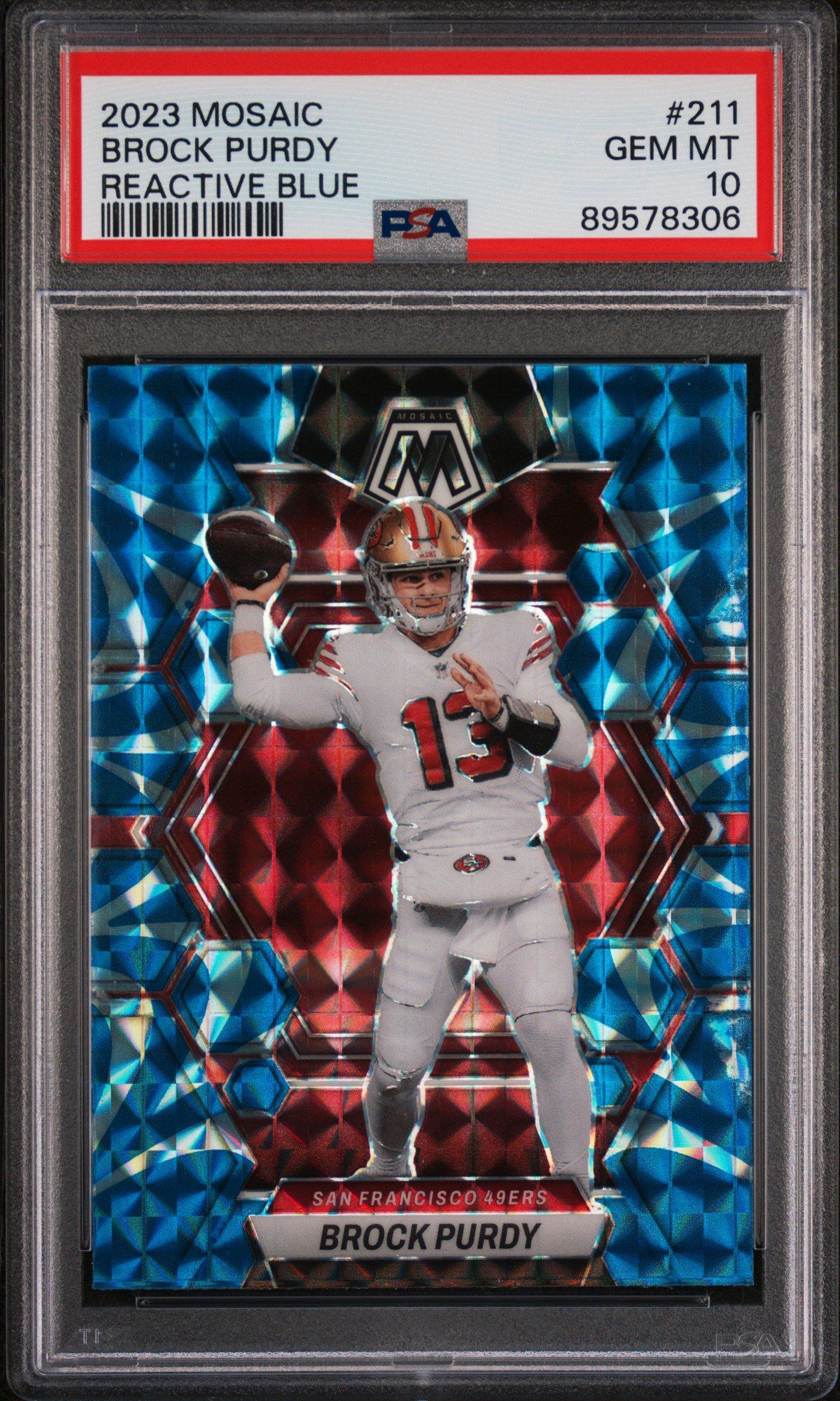 2023 Panini Mosaic 211 Brock Purdy Reactive Blue PSA 10