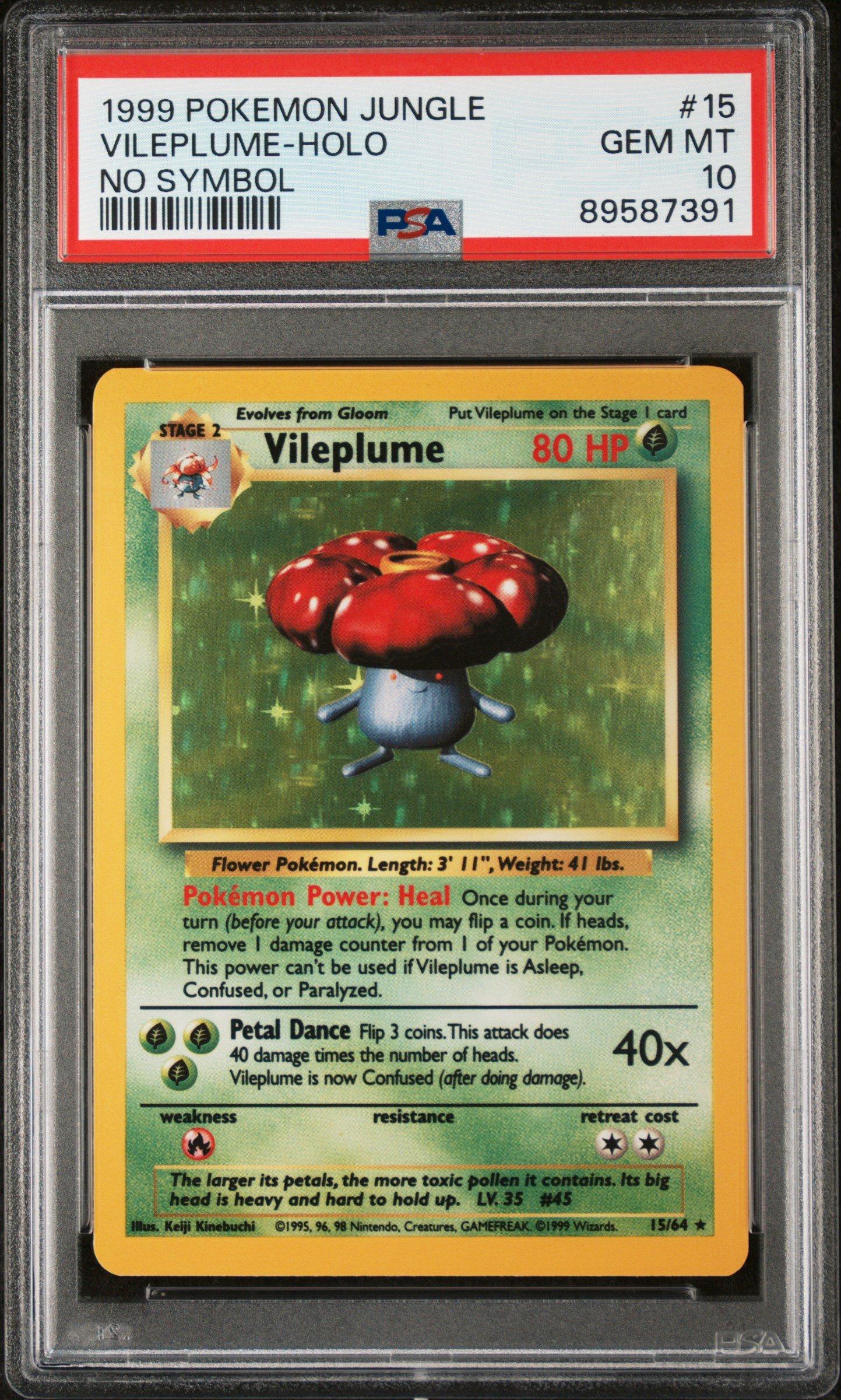 1999 Pokemon Jungle 15 Vileplume-holo No Symbol PSA 10 Graded Card