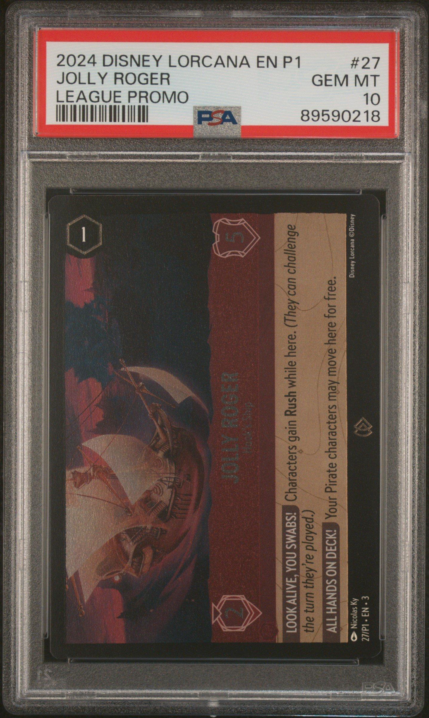 2024 Disney Lorcana En P1-promo 27 Jolly Roger - Hook's Ship League Promo  PSA 10 Graded Card | GameStop