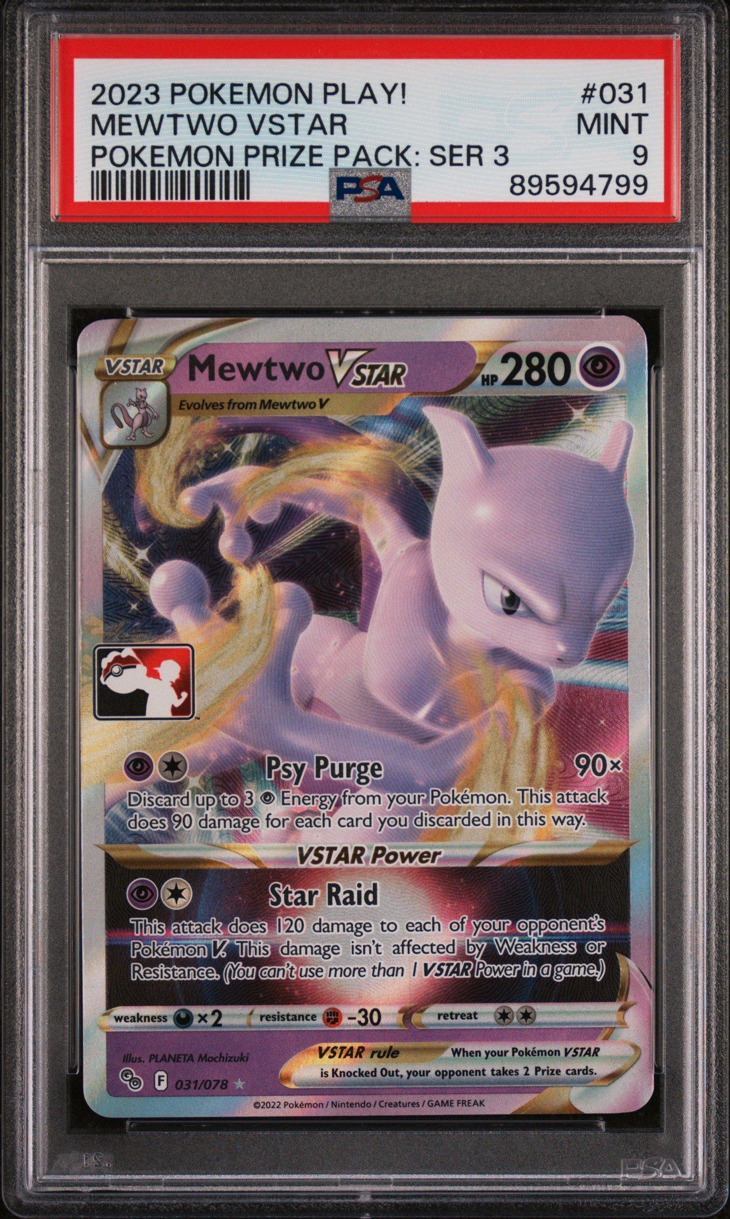 2023 Pokemon Play! Pokemon Prize Pack: Series 3 031 Mewtwo Vstar PSA 9  Graded Card | GameStop