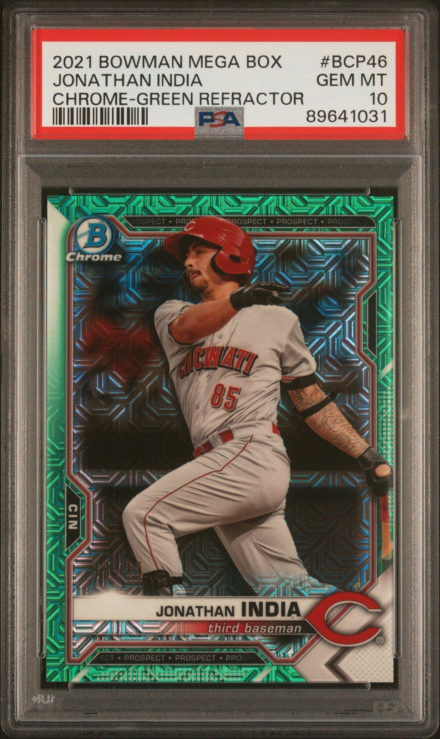 2021 Bowman Mega Box Chrome Bcp46 Jonathan India Green Refractor PSA 10
