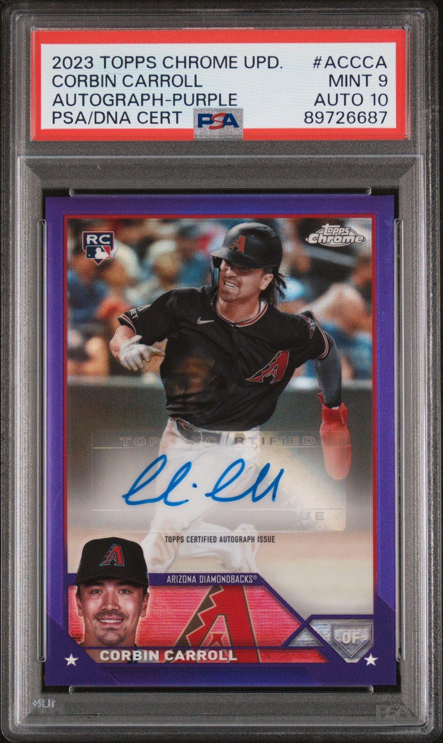 2023 Topps Chrome Update Autograph Accca Corbin Carroll Purple Refractor PSA 9