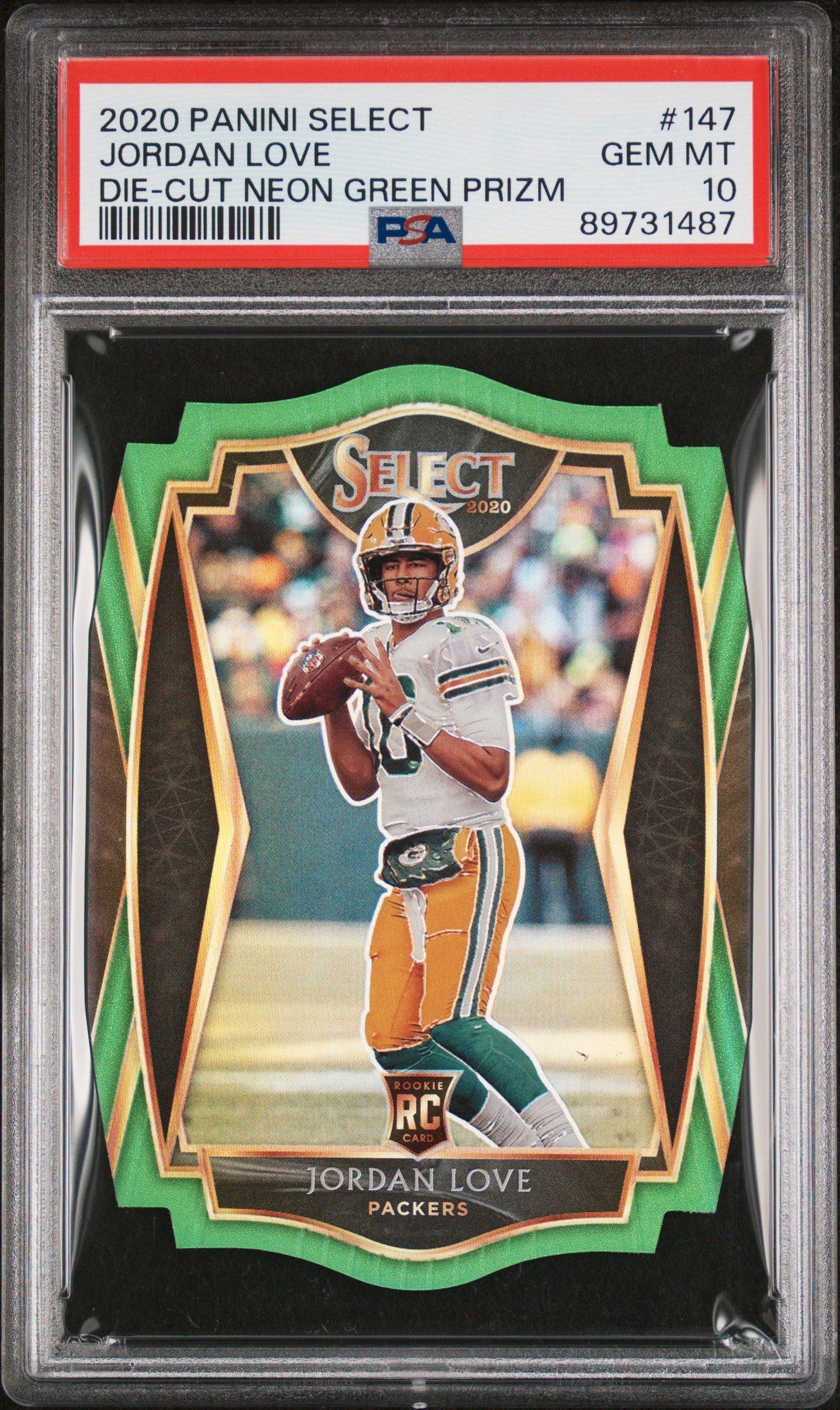 2020 Panini Select 147 Jordan Love Die-cut Neon Green Prizm PSA 10