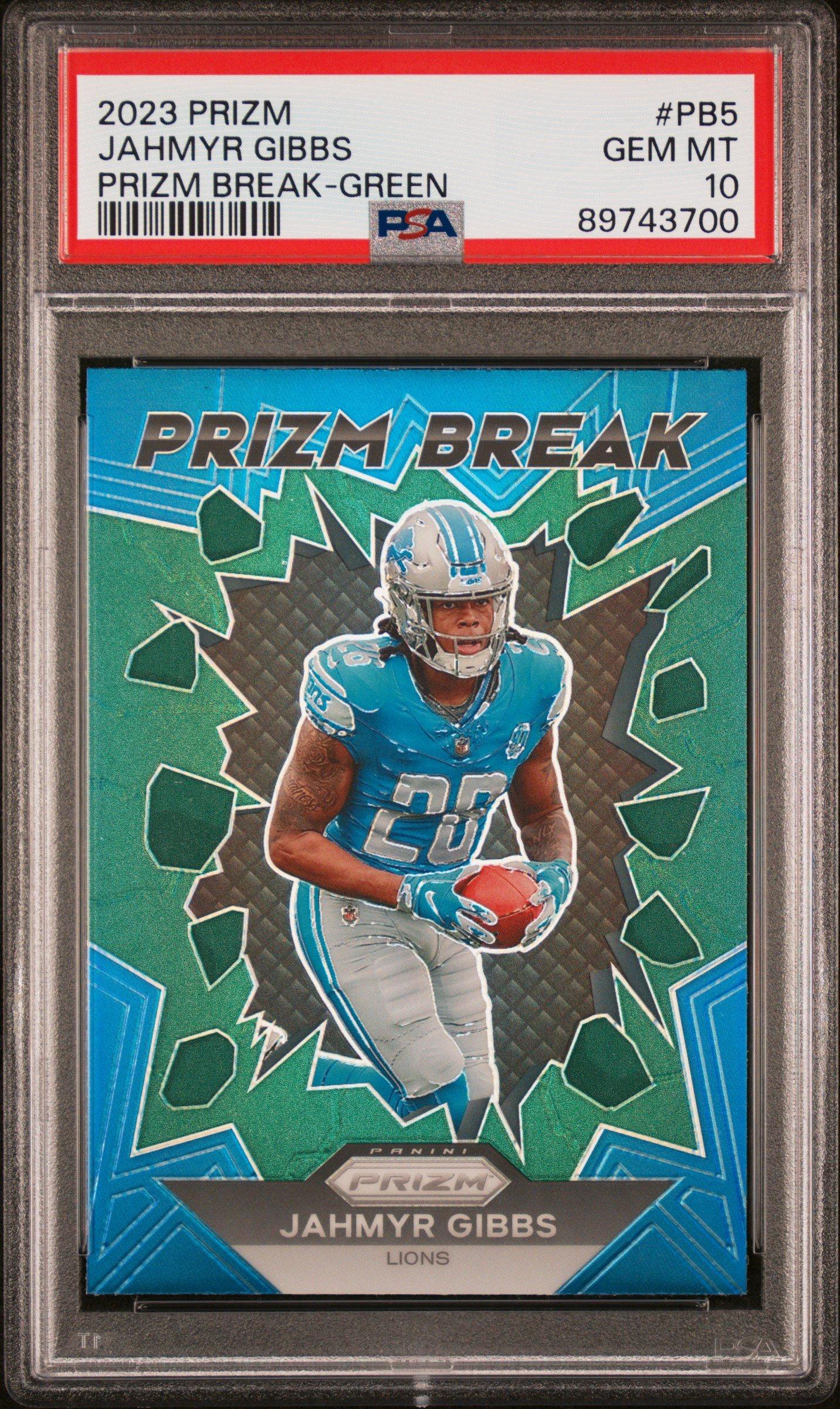 2023 Panini Prizm Prizm Break Pb5 Jahmyr Gibbs Green Prizm PSA 10