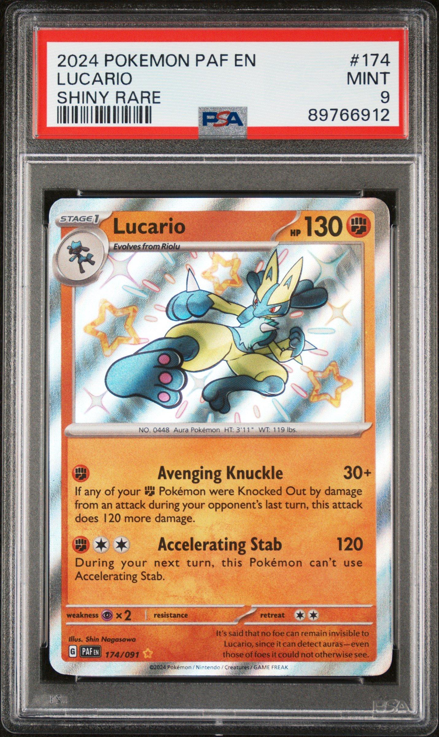 2024 Pokemon Paf En-paldean Fates 174 Lucario Shiny Rare PSA 9