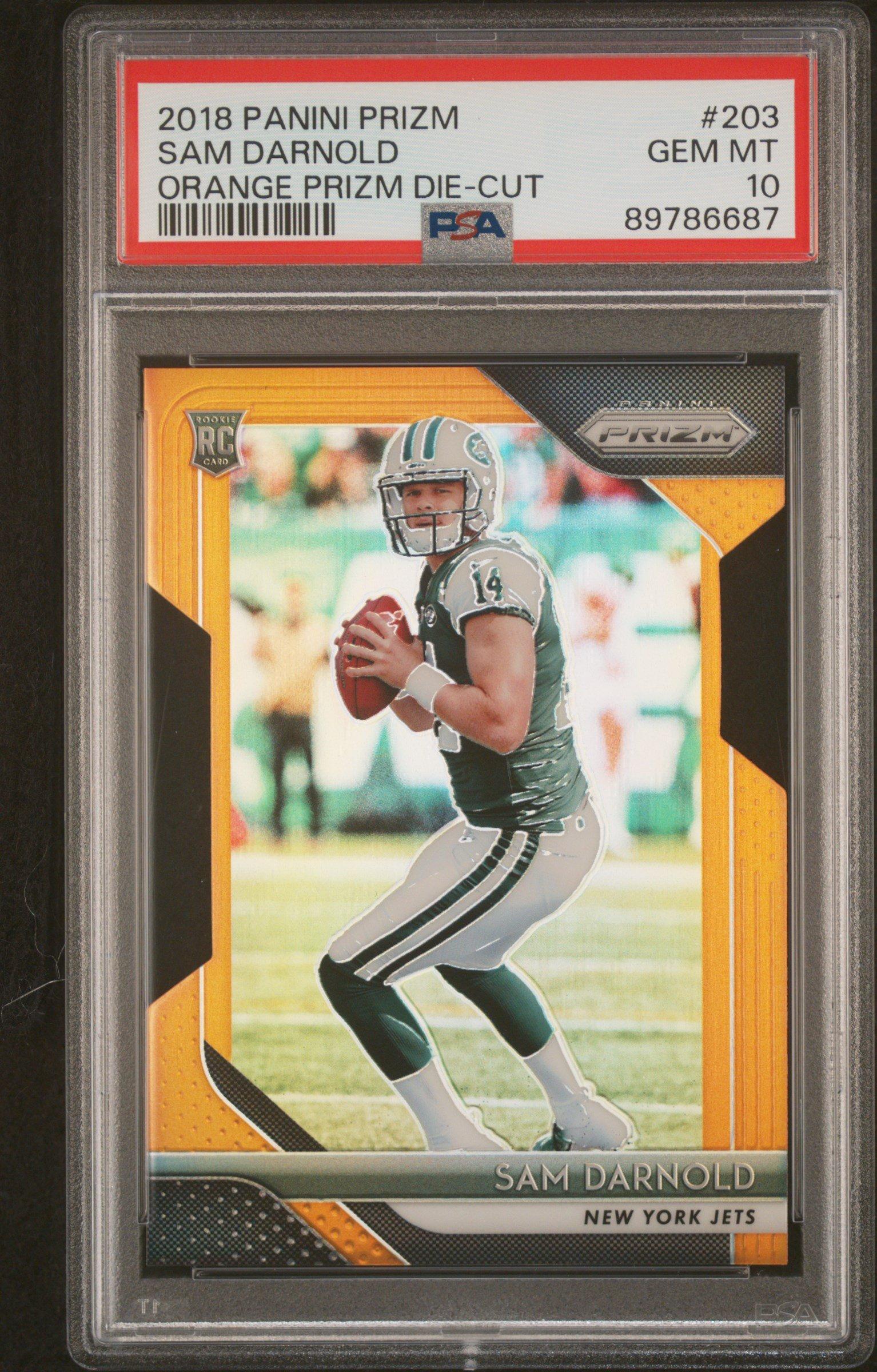 2018 Panini Prizm 203 Sam Darnold Orange Prizm Die-cut PSA 10