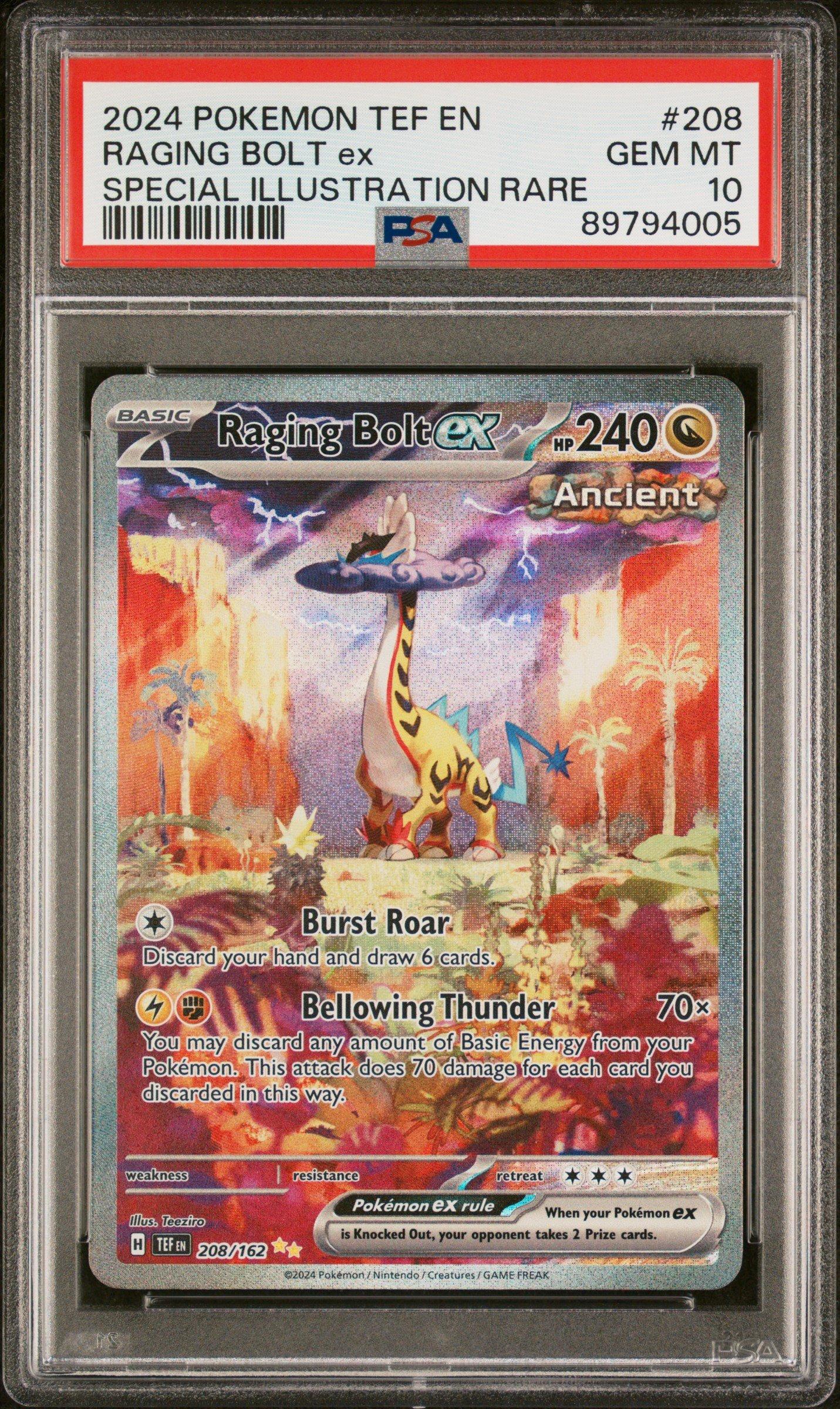 2024 Pokemon Tef En-temporal Forces 208 Raging Bolt Ex PSA 10