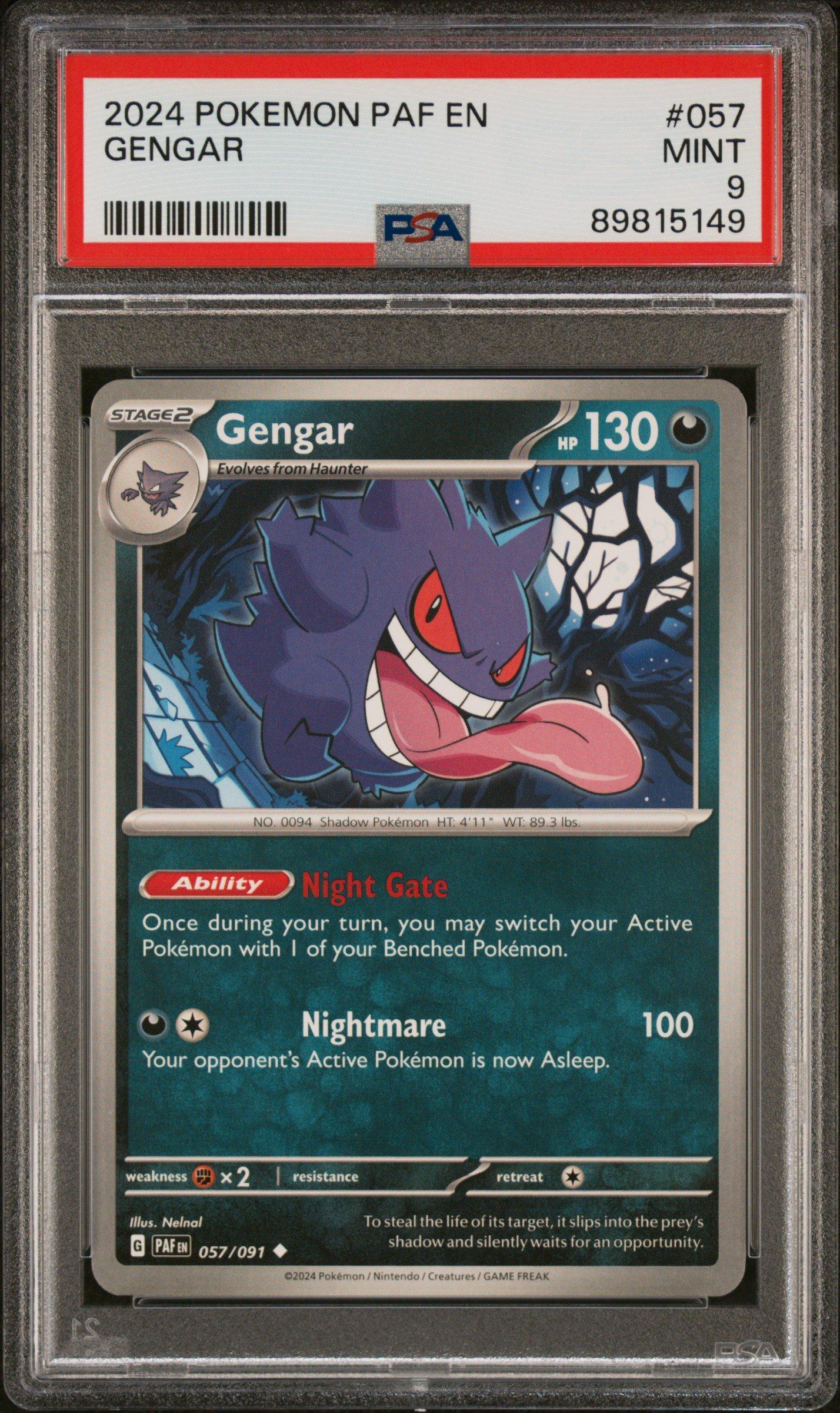 2024 Pokemon Paf En-paldean Fates 057 Gengar PSA 9 Graded Card