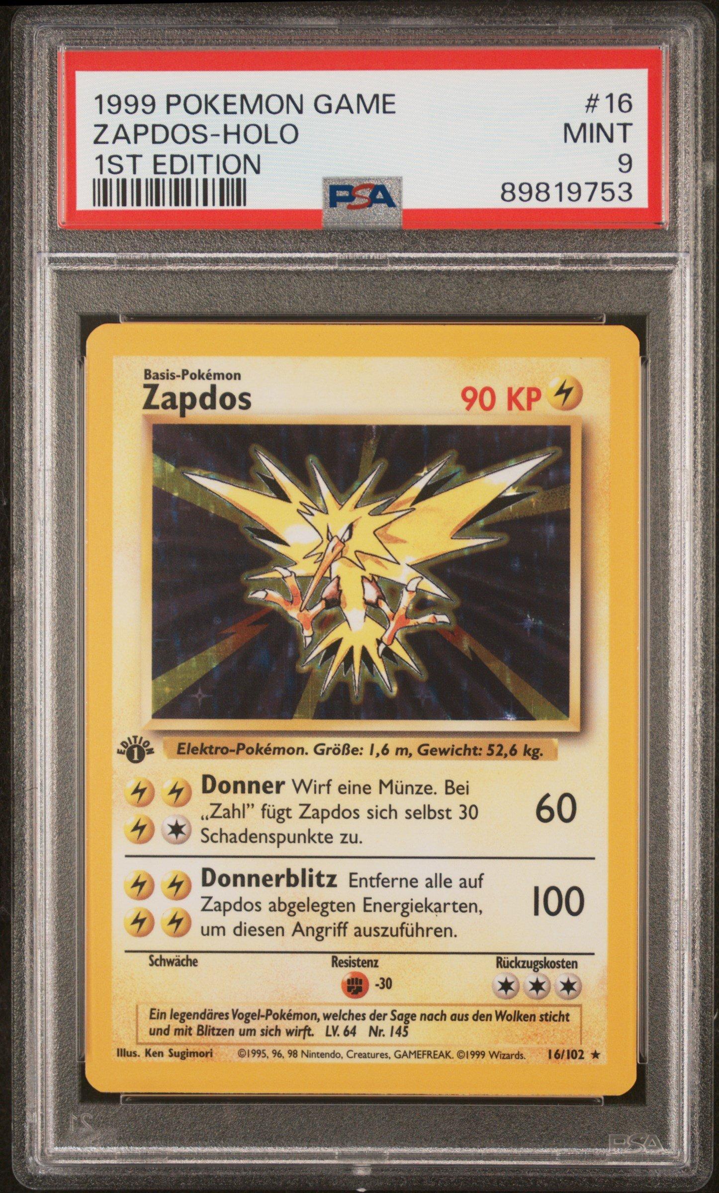 1999 Pokemon Game 16 Zapdos-holo 1st Edition PSA 9 Graded Card