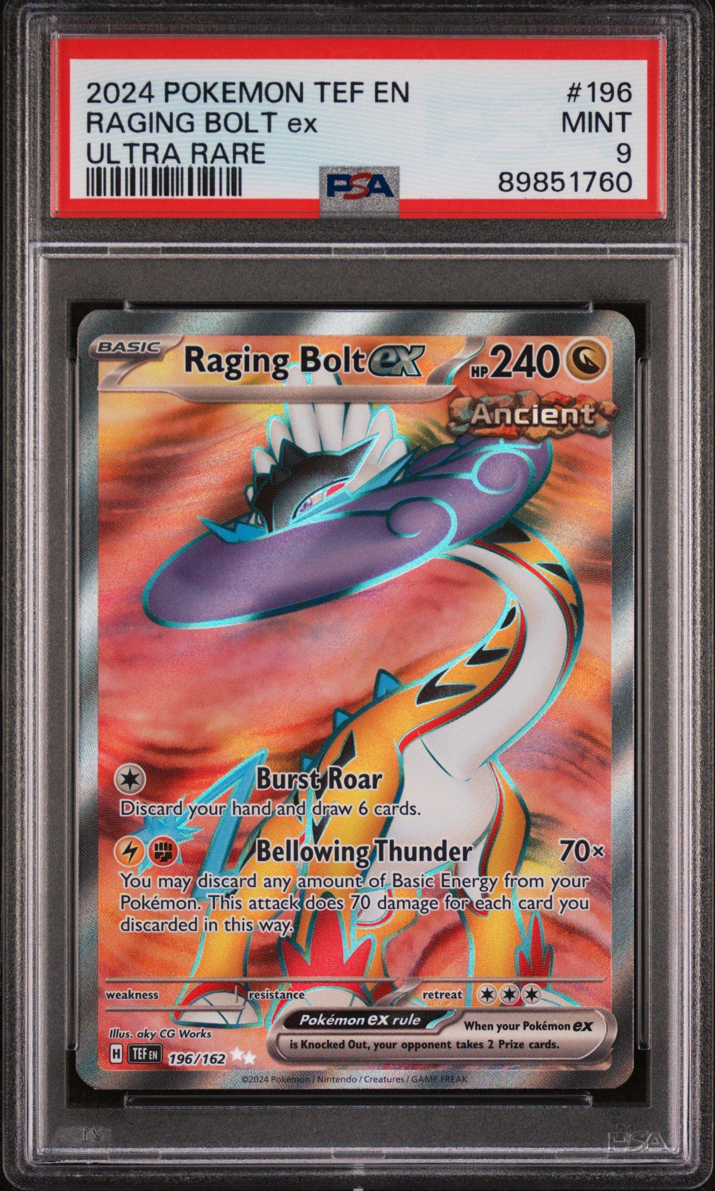 2024 Pokemon Tef En-temporal Forces 196 Raging Bolt Ex Ultra Rare PSA