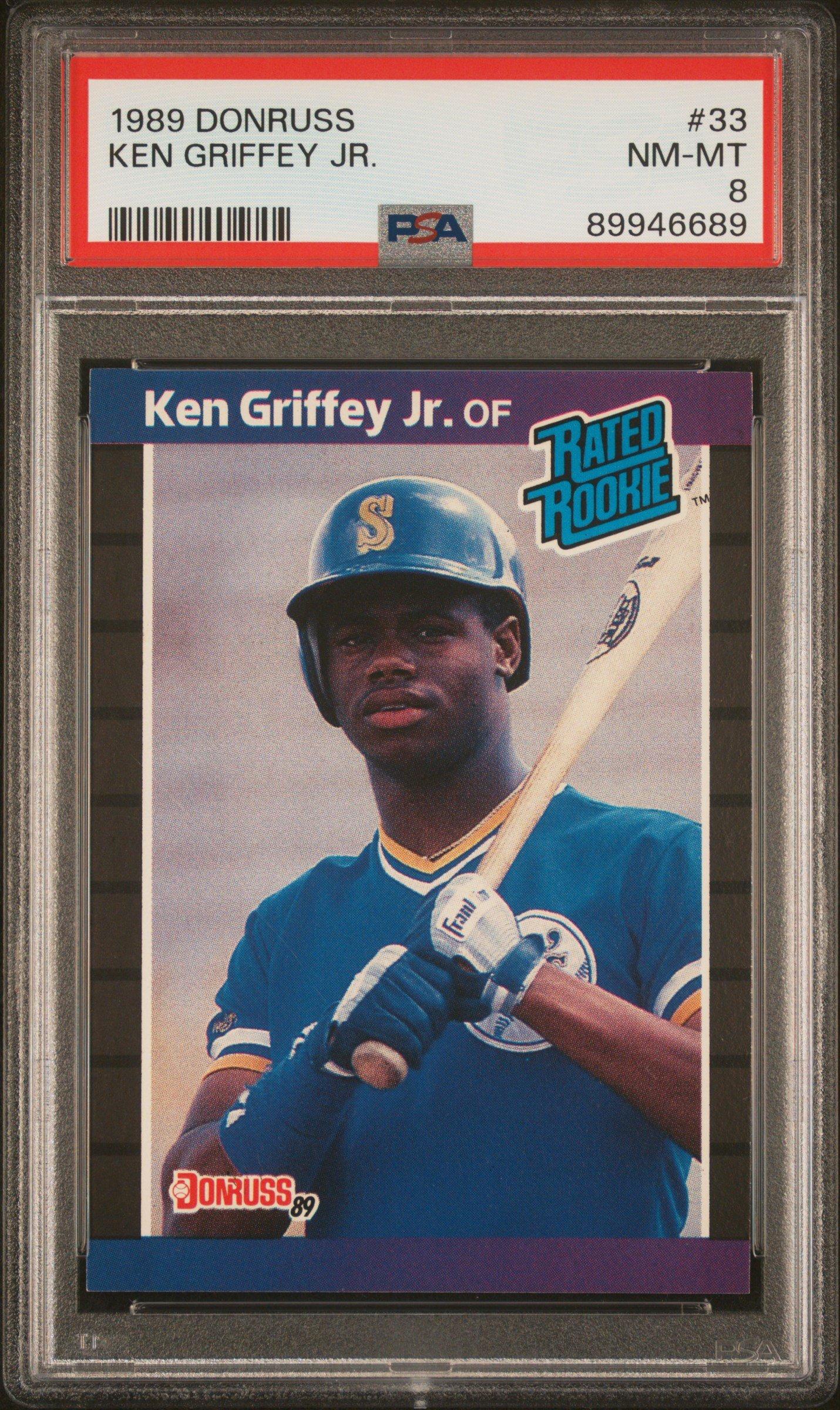 ken griffey jr graded rookie card 1989 DONRUSS JR. RATED ERROR ROOKIE RC BASEBALL  rare This card has been hand signed Seattle Mariners by Griffey and has been slabbed and authenticated by Beckett Ken Griffey Jr. Rookie Card